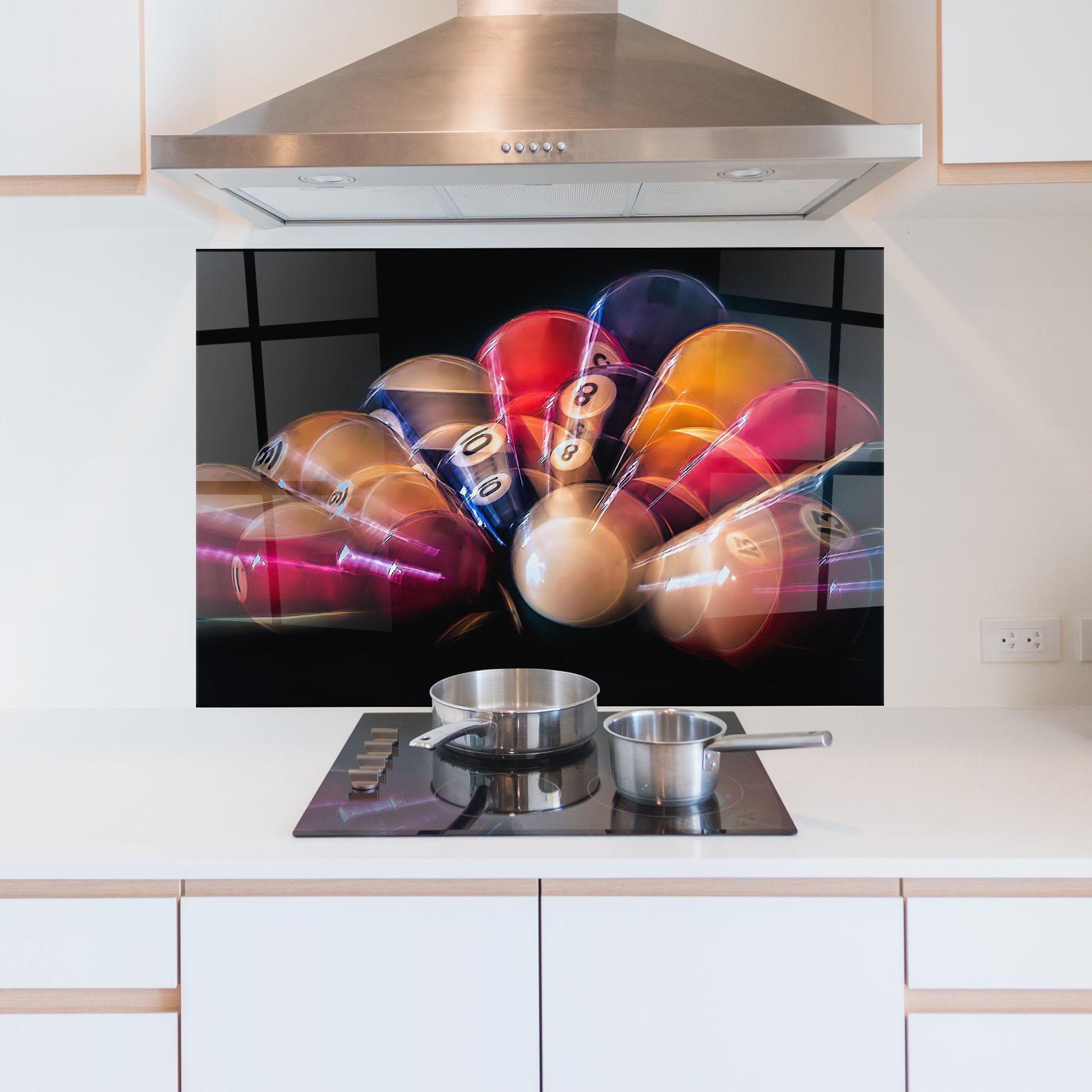 Küchenrückwand Glas Bowling Balls mockup 5