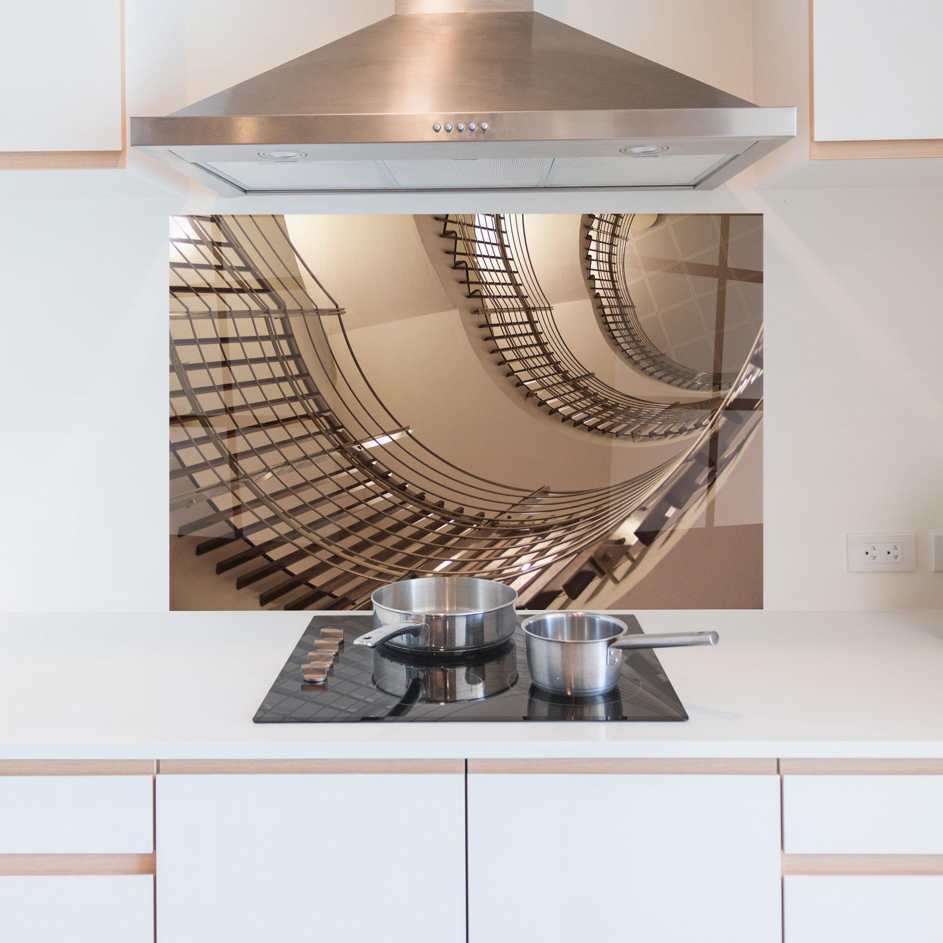 Küchenrückwand Glas Cream Stairs mockup 5