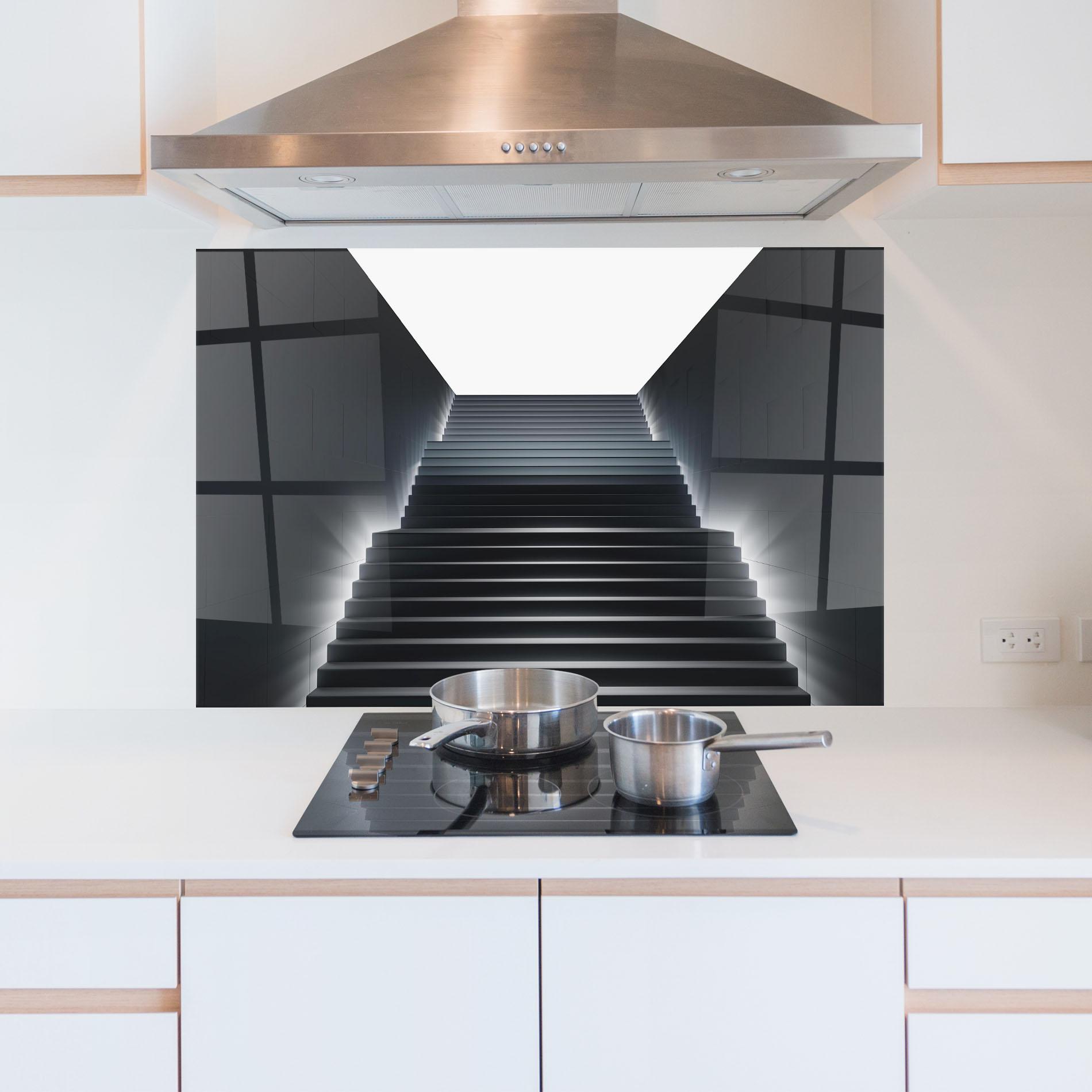 Küchenrückwand Glas Dark Stairs mockup 5