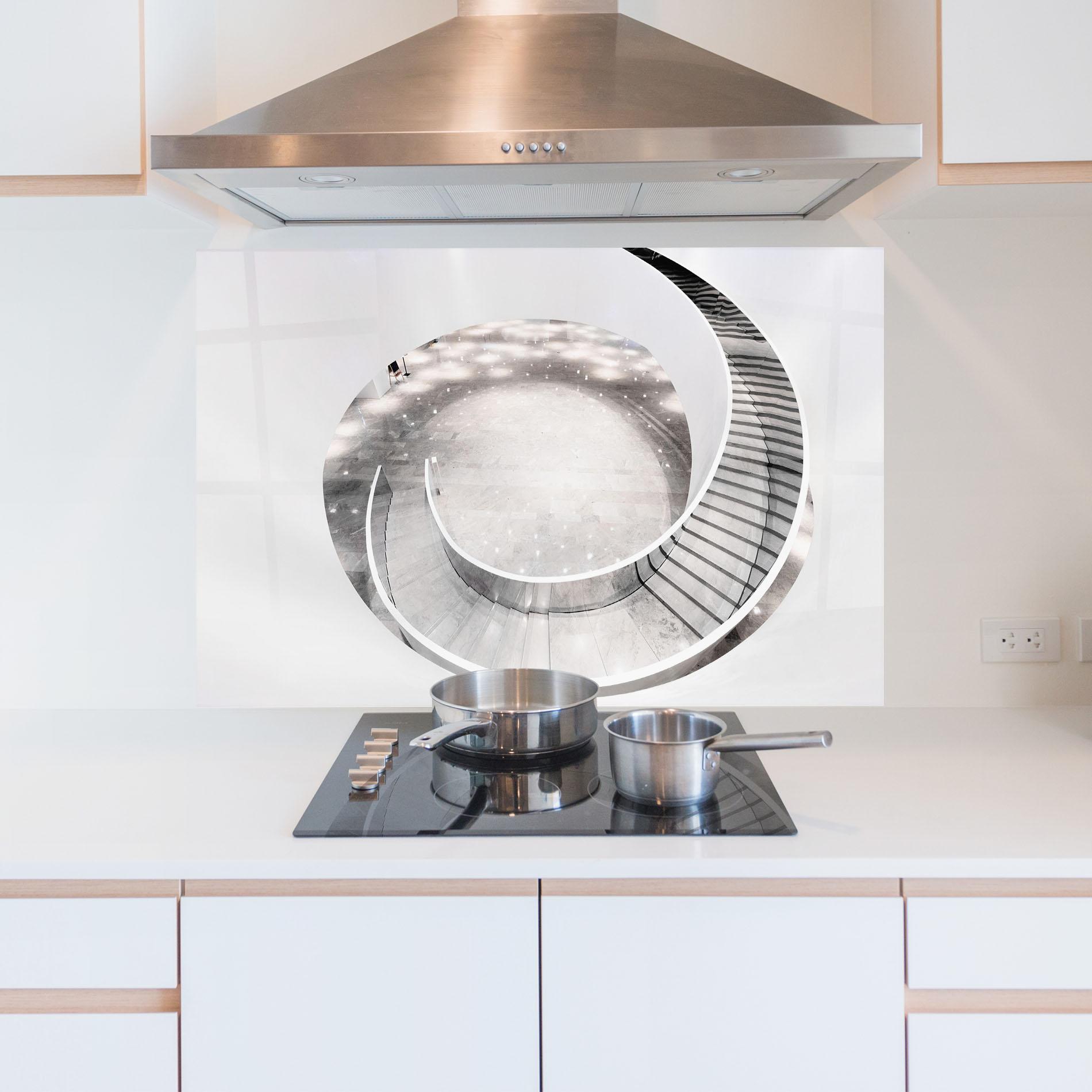 Küchenrückwand Glas Light Grey Spiral mockup 5
