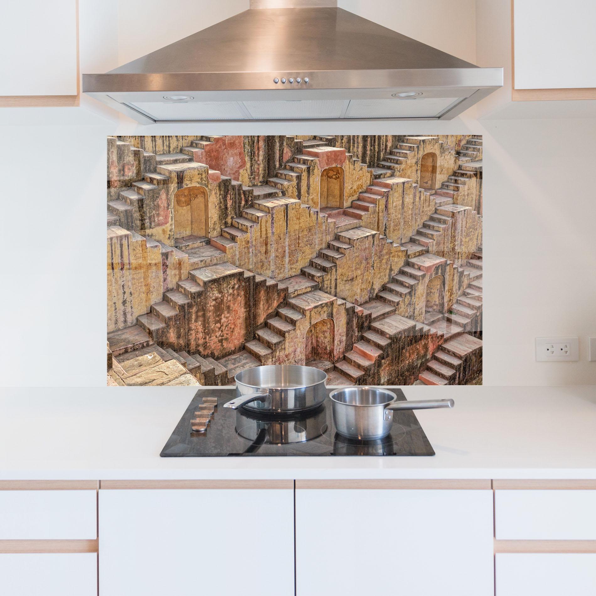 Küchenrückwand Glas Old Brown Stairs mockup 5