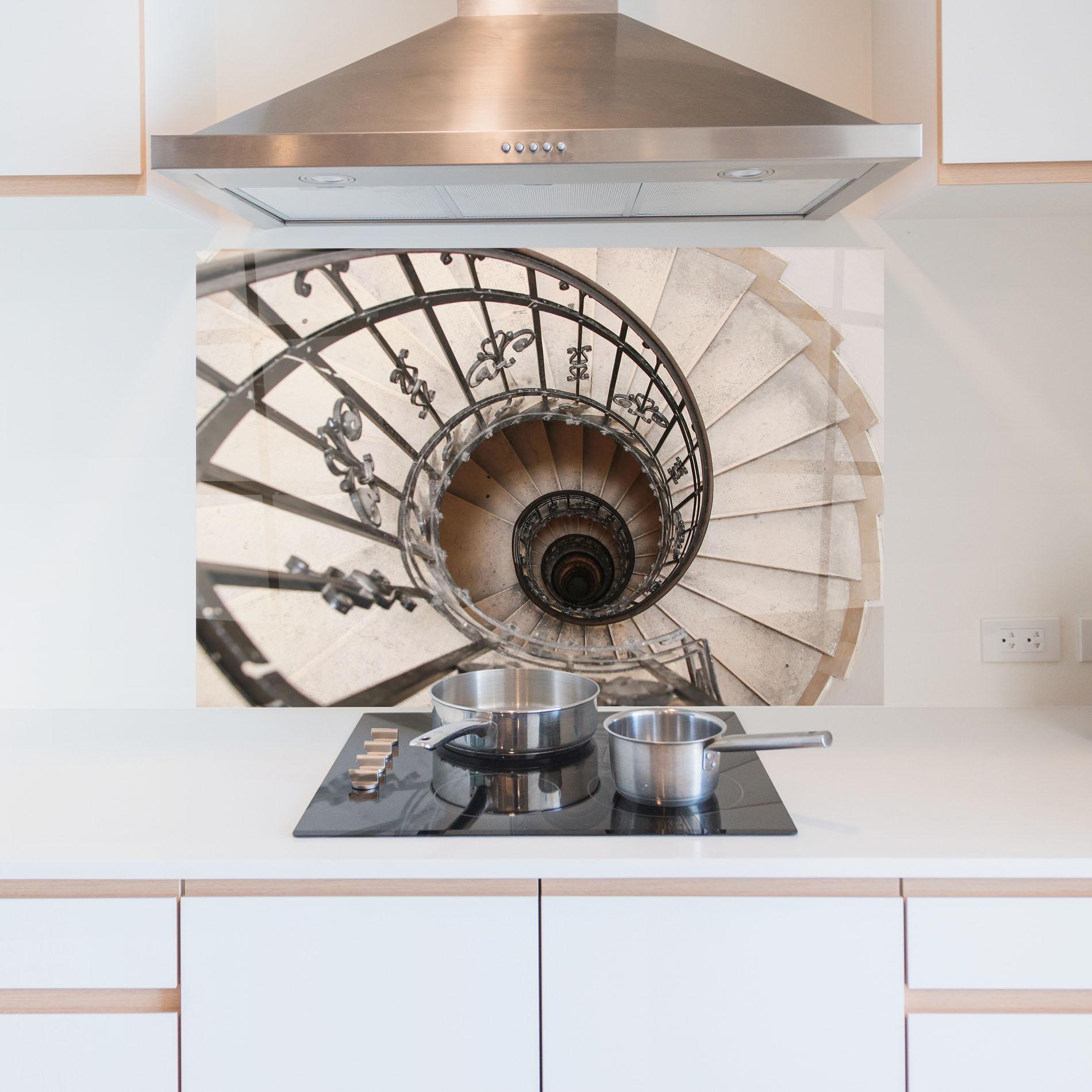 Küchenrückwand Glas Old House Stairs mockup 5