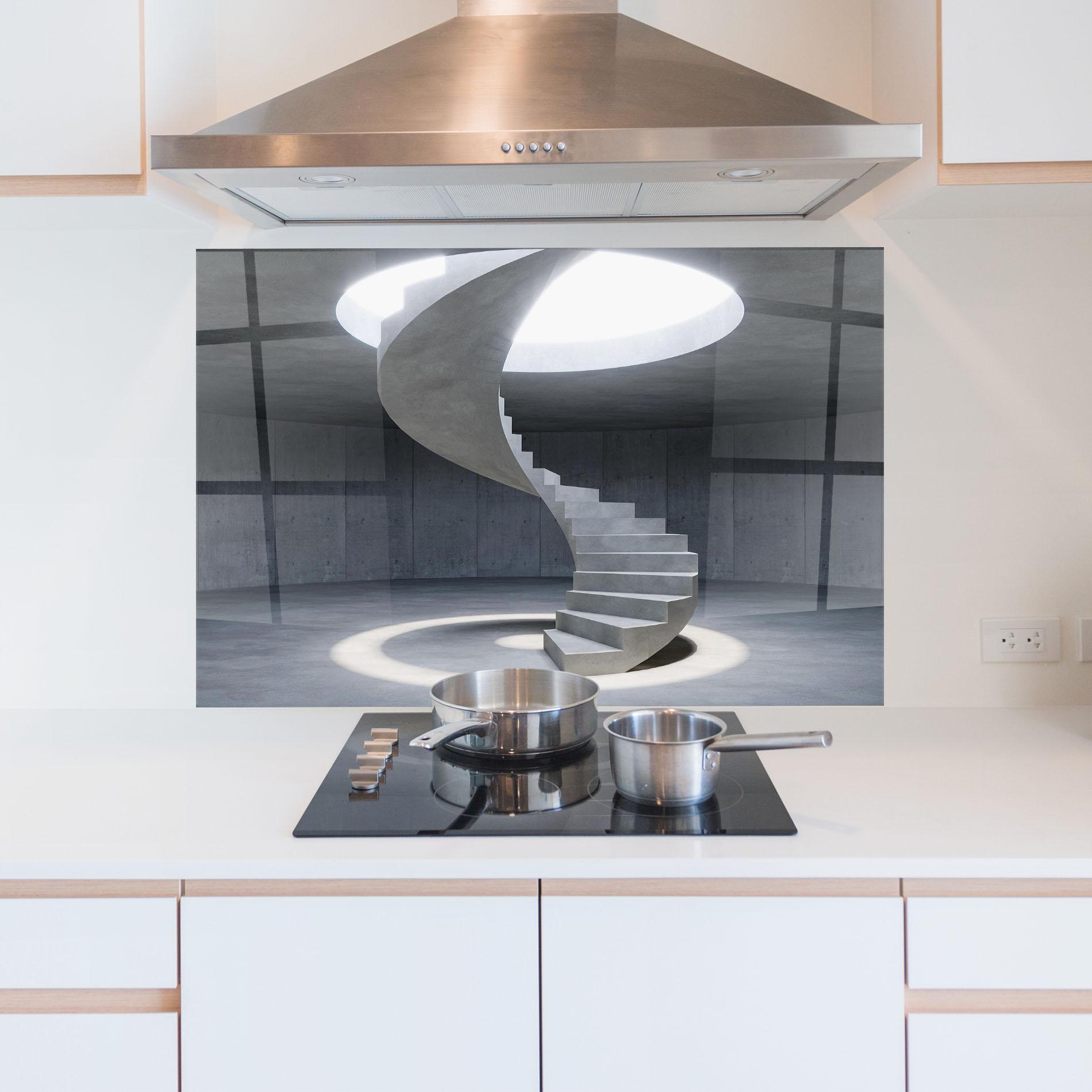 Küchenrückwand Glas Spiral White Staircase mockup 5