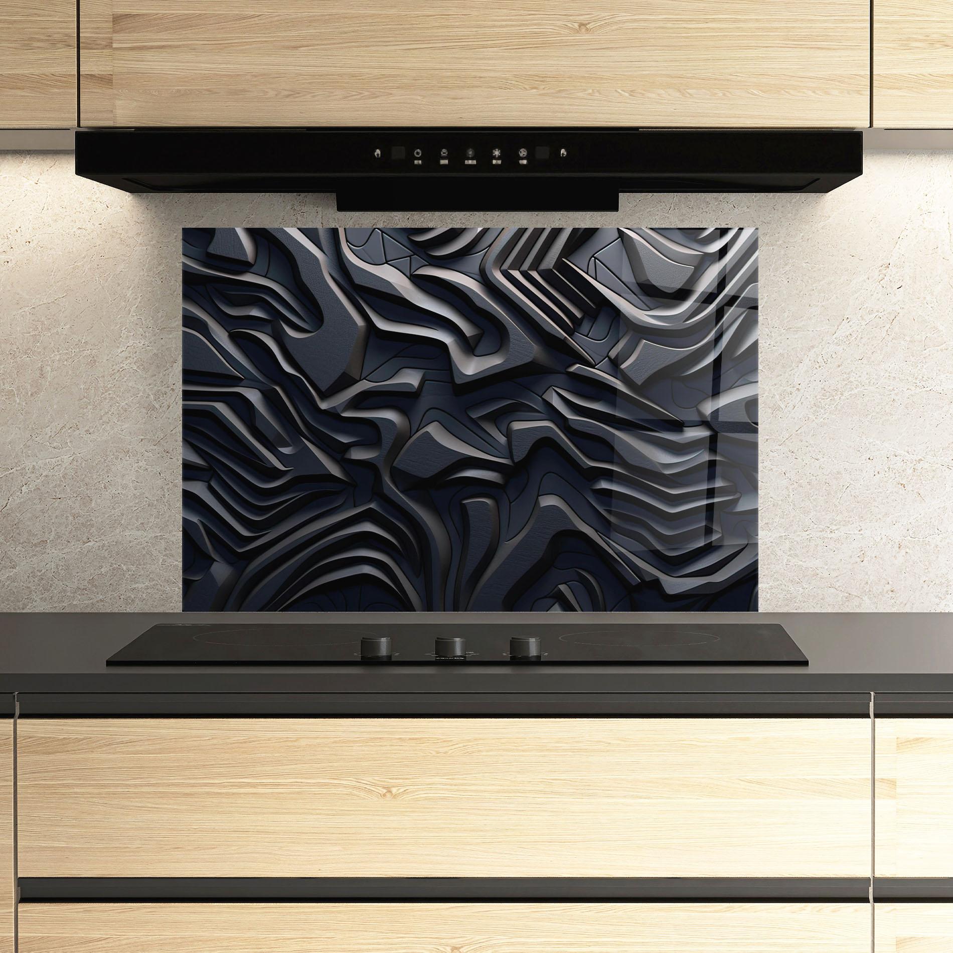 Küchenrückwand Glas Black 3d Lines mockup 3