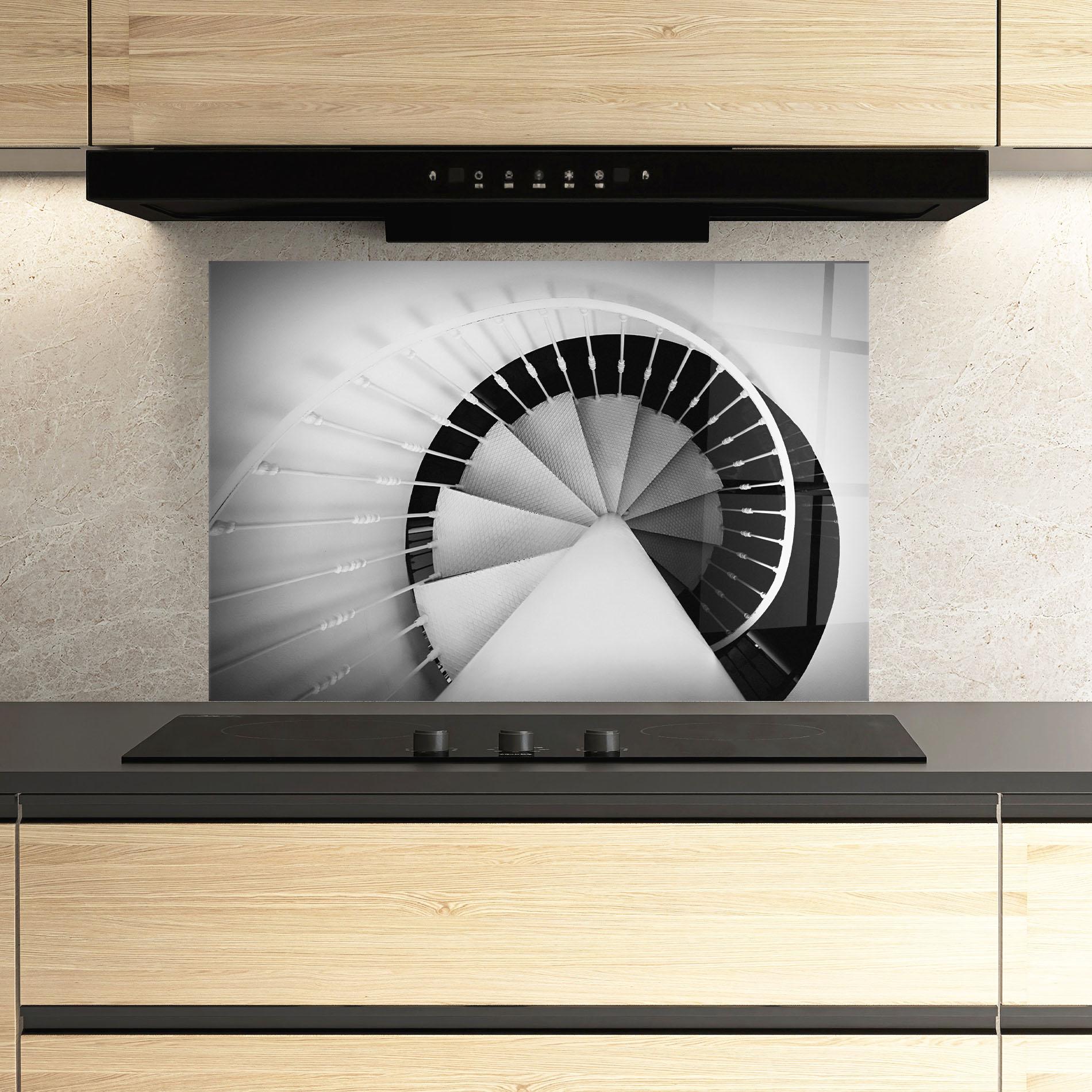 Küchenrückwand Glas Black Circle Stairs mockup 3