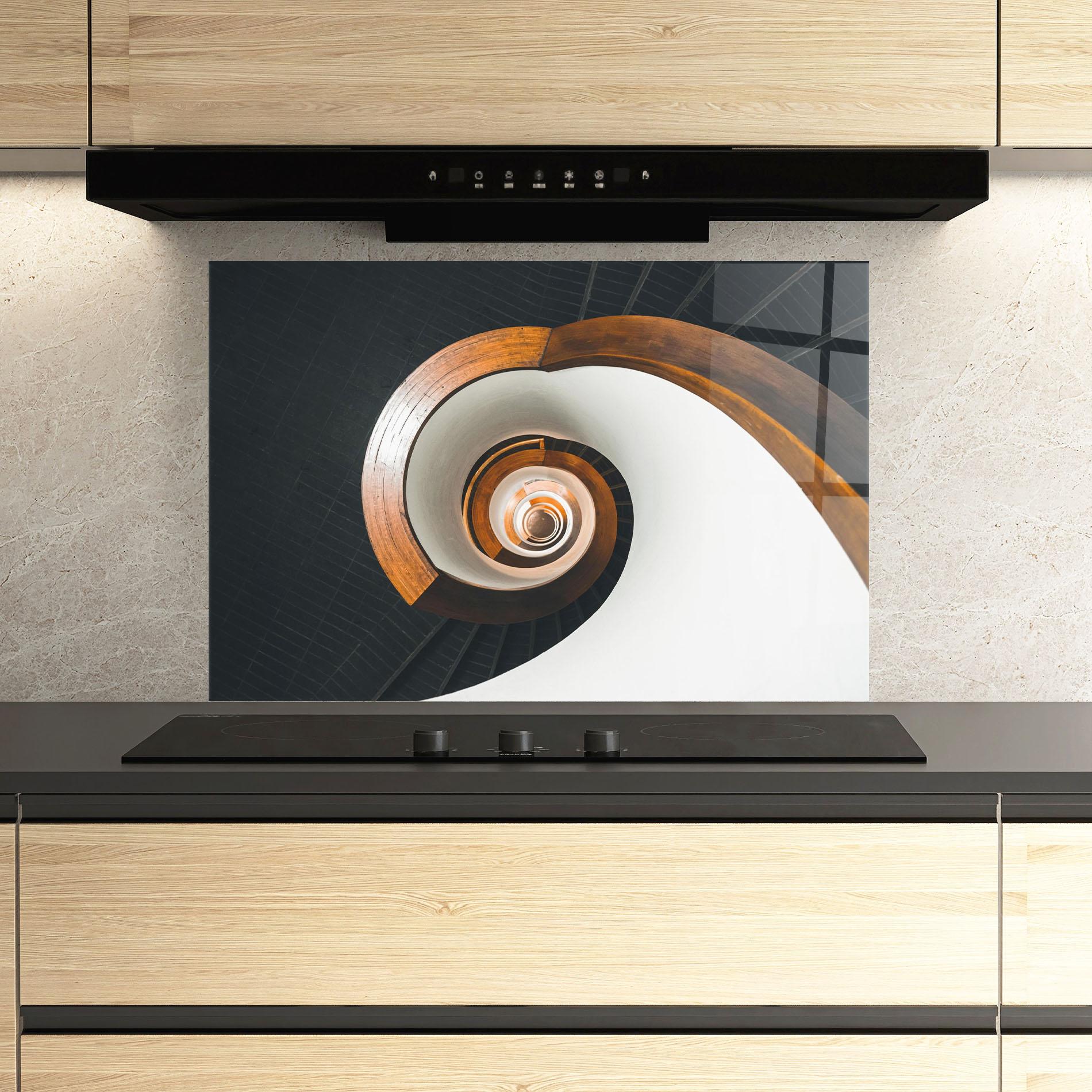 Küchenrückwand Glas Black Spiral Stairs mockup 3