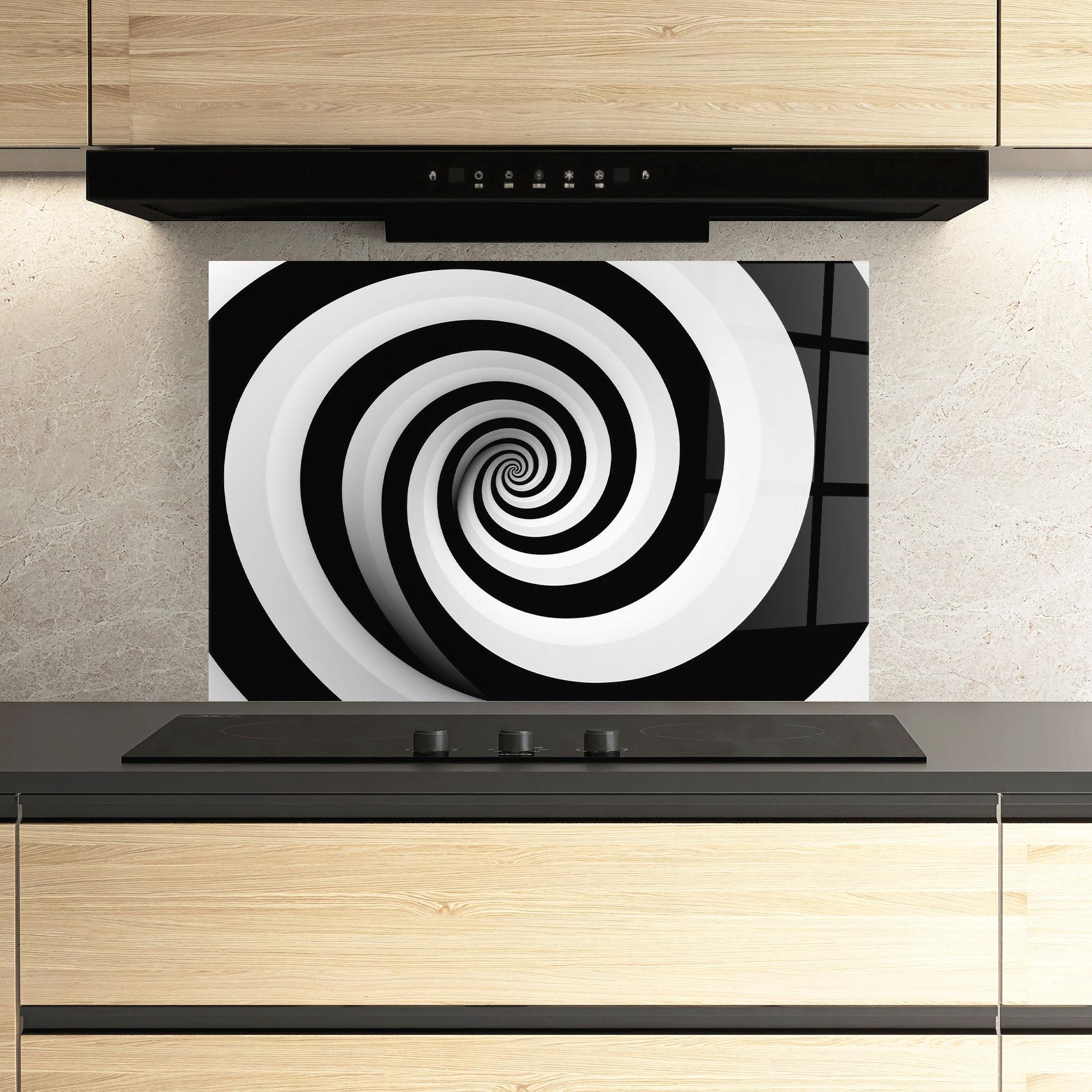Küchenrückwand Glas Black White Spiral mockup 3