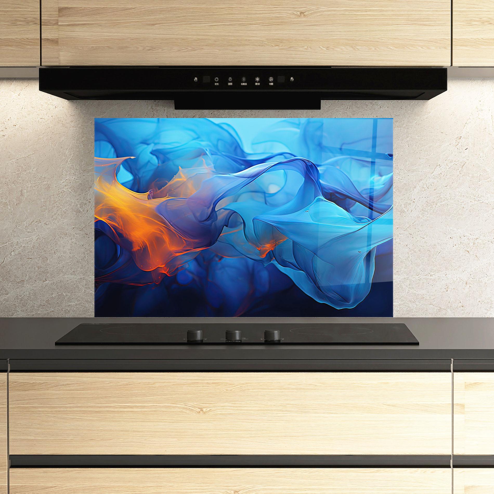 Küchenrückwand Glas Blue Orange Floating mockup 3