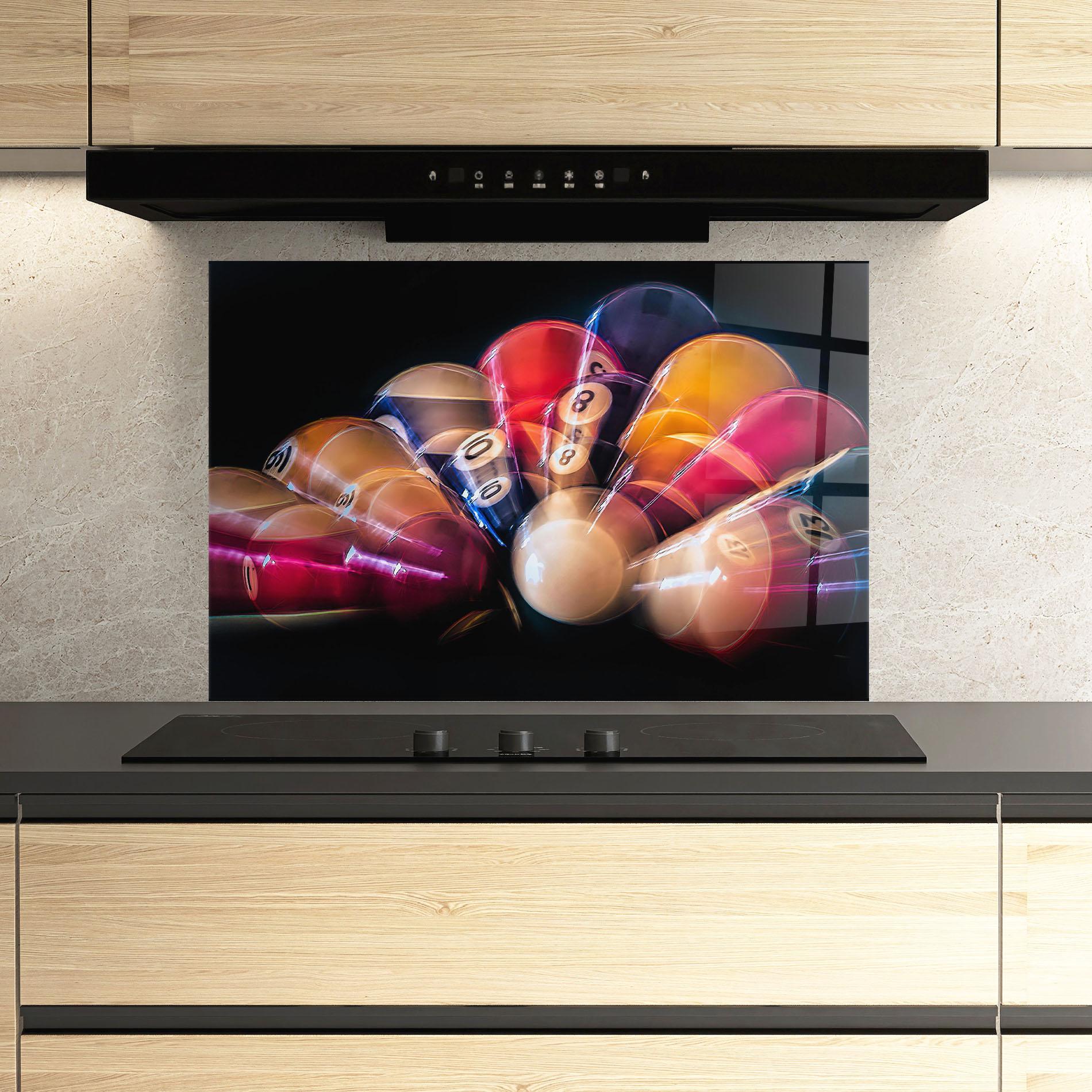 Küchenrückwand Glas Bowling Balls mockup 3