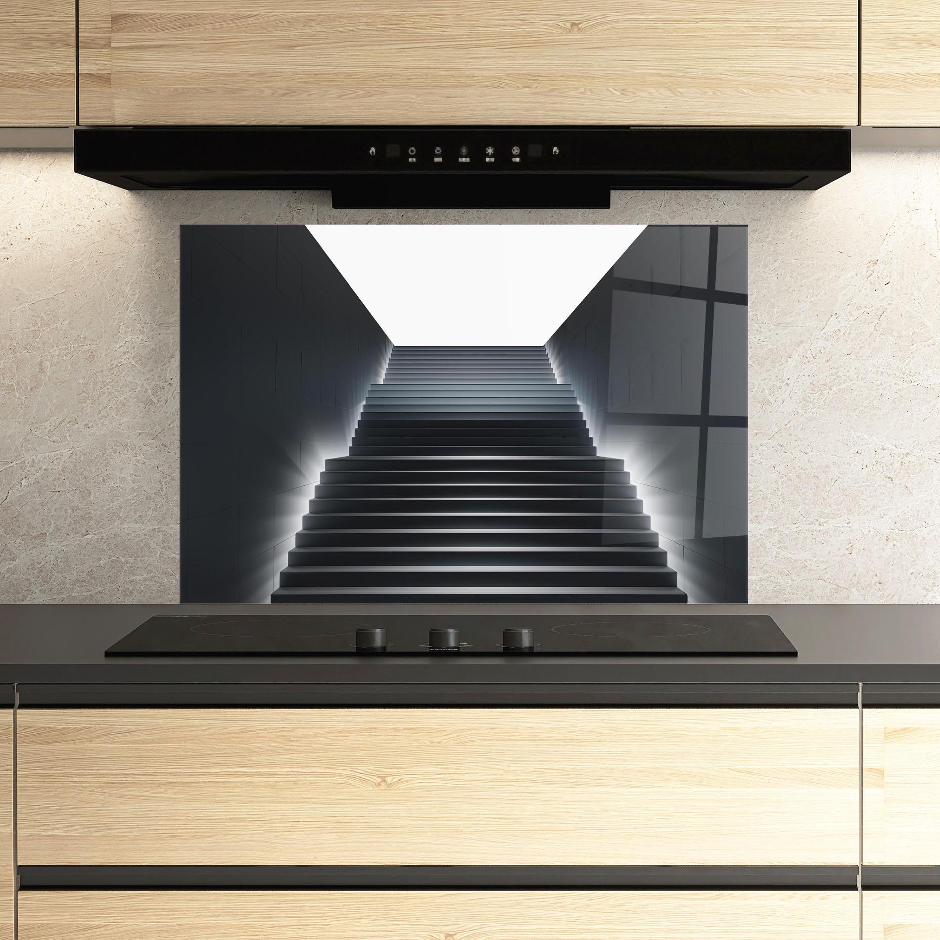 Küchenrückwand Glas Dark Stairs mockup 3