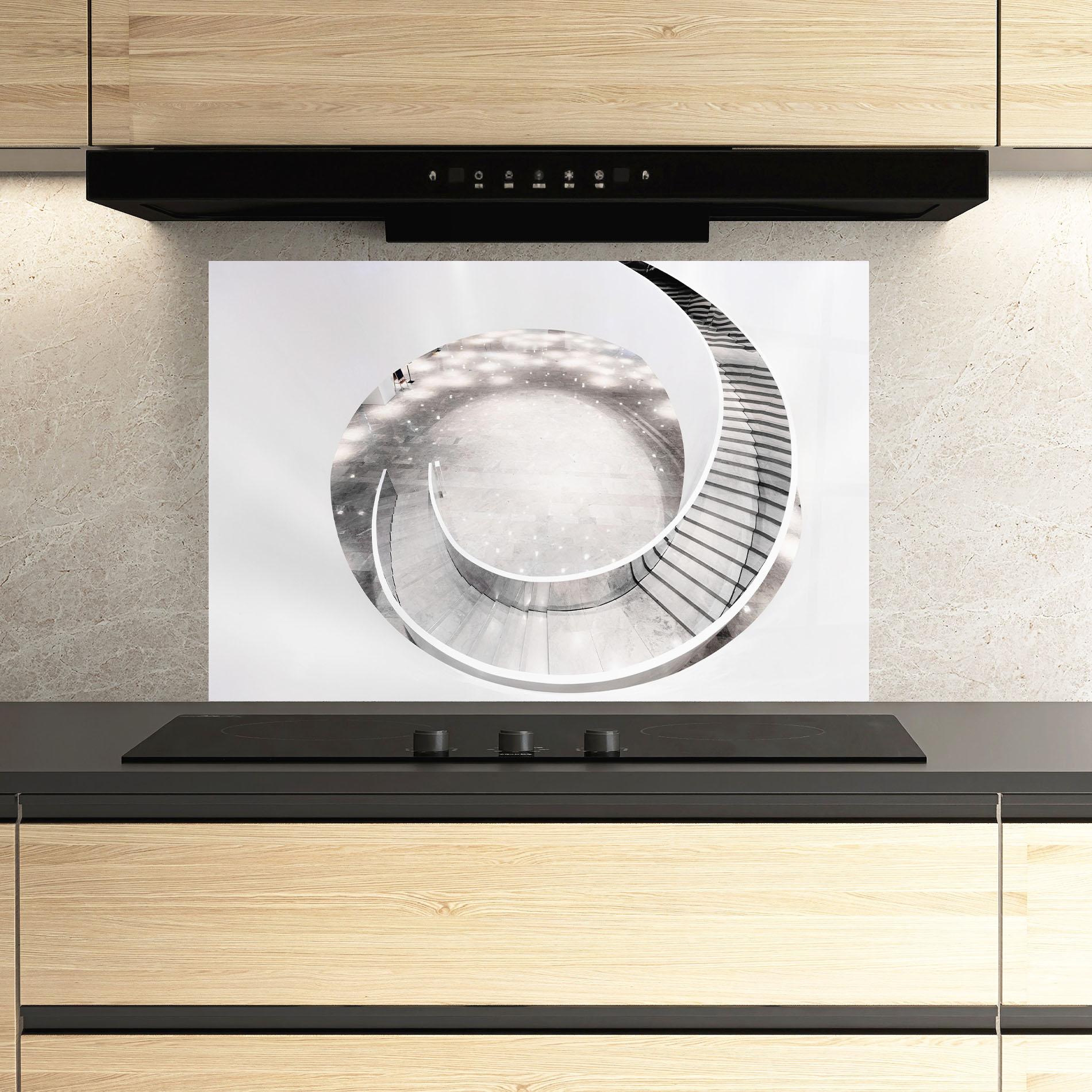 Küchenrückwand Glas Light Grey Spiral mockup 3