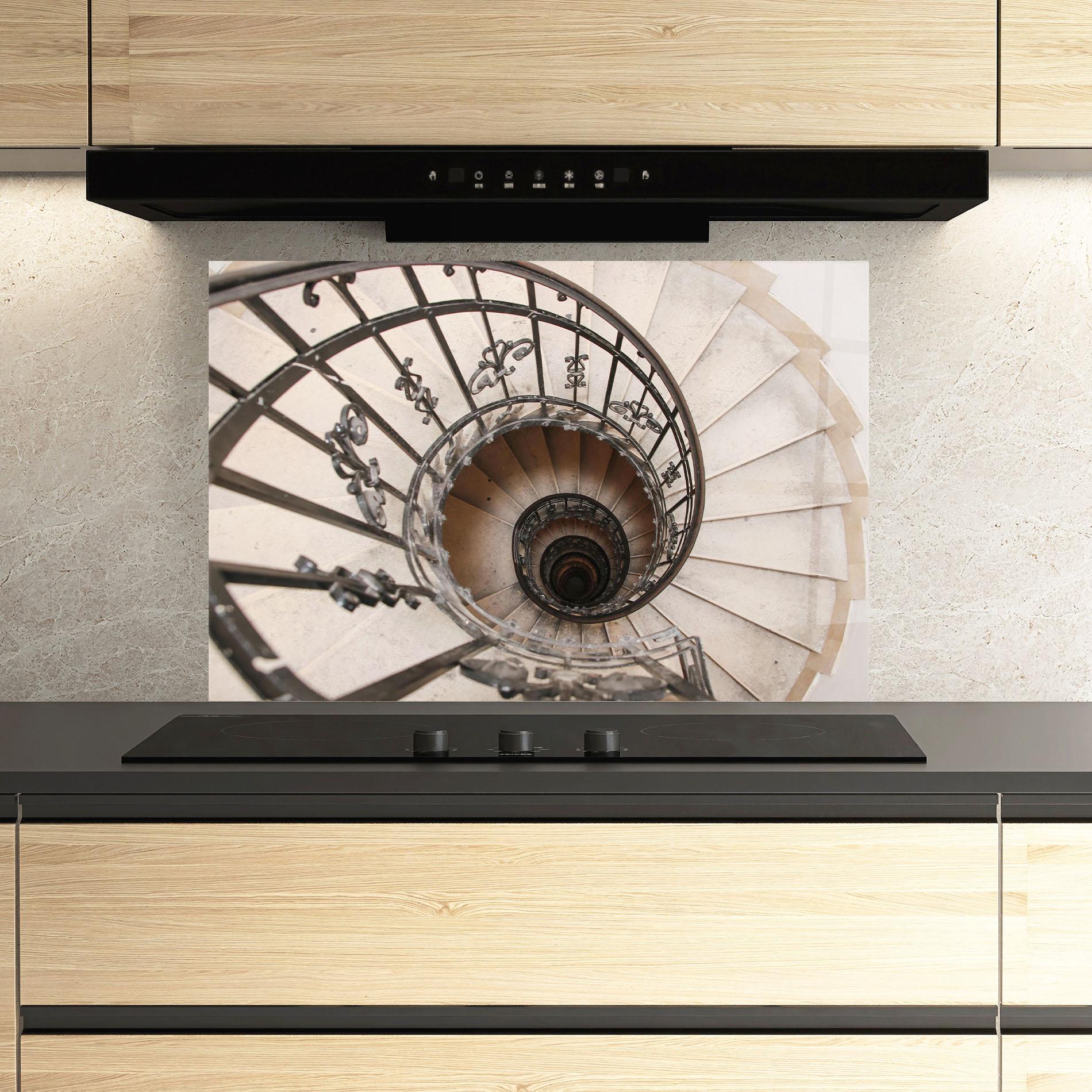 Küchenrückwand Glas Old House Stairs mockup 3