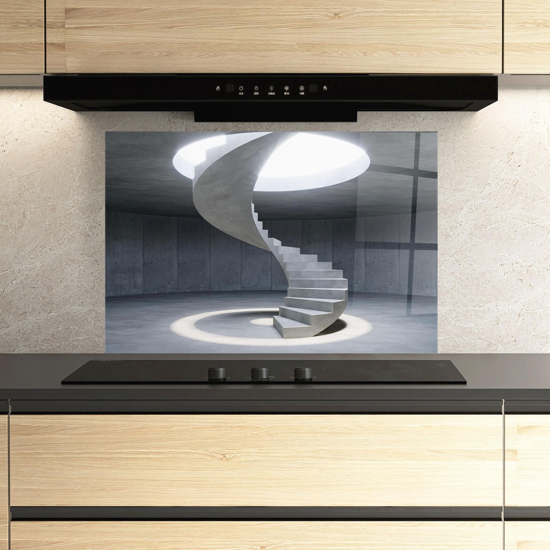 Küchenrückwand Glas Spiral White Staircase mockup 3