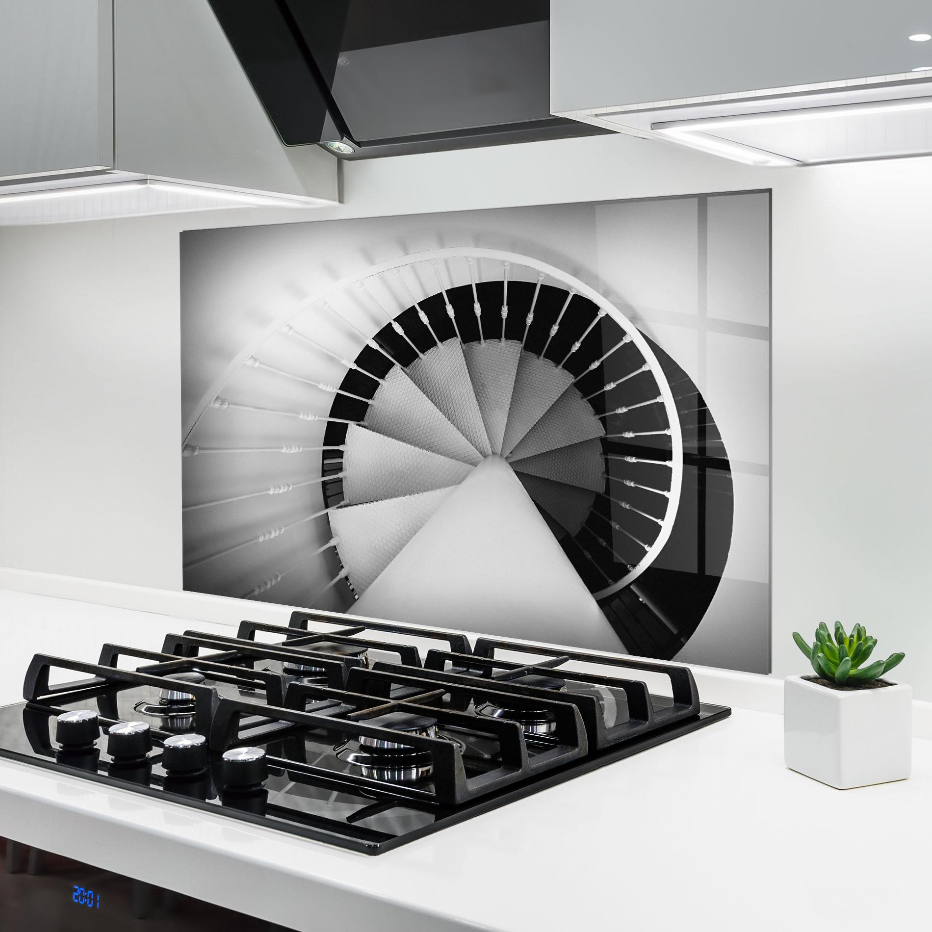 Küchenrückwand Glas Black Circle Stairs mockup 6