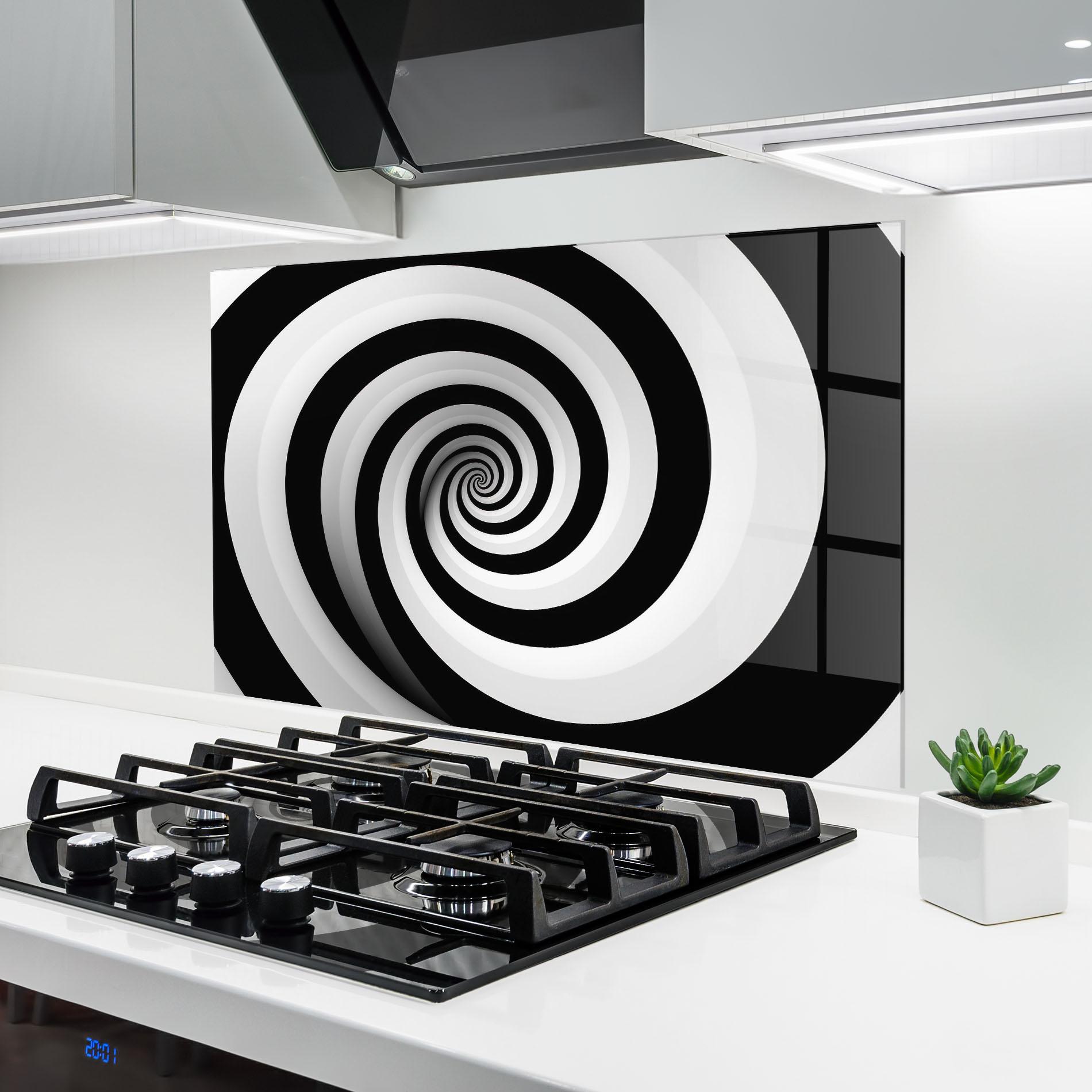Küchenrückwand Glas Black White Spiral mockup 6