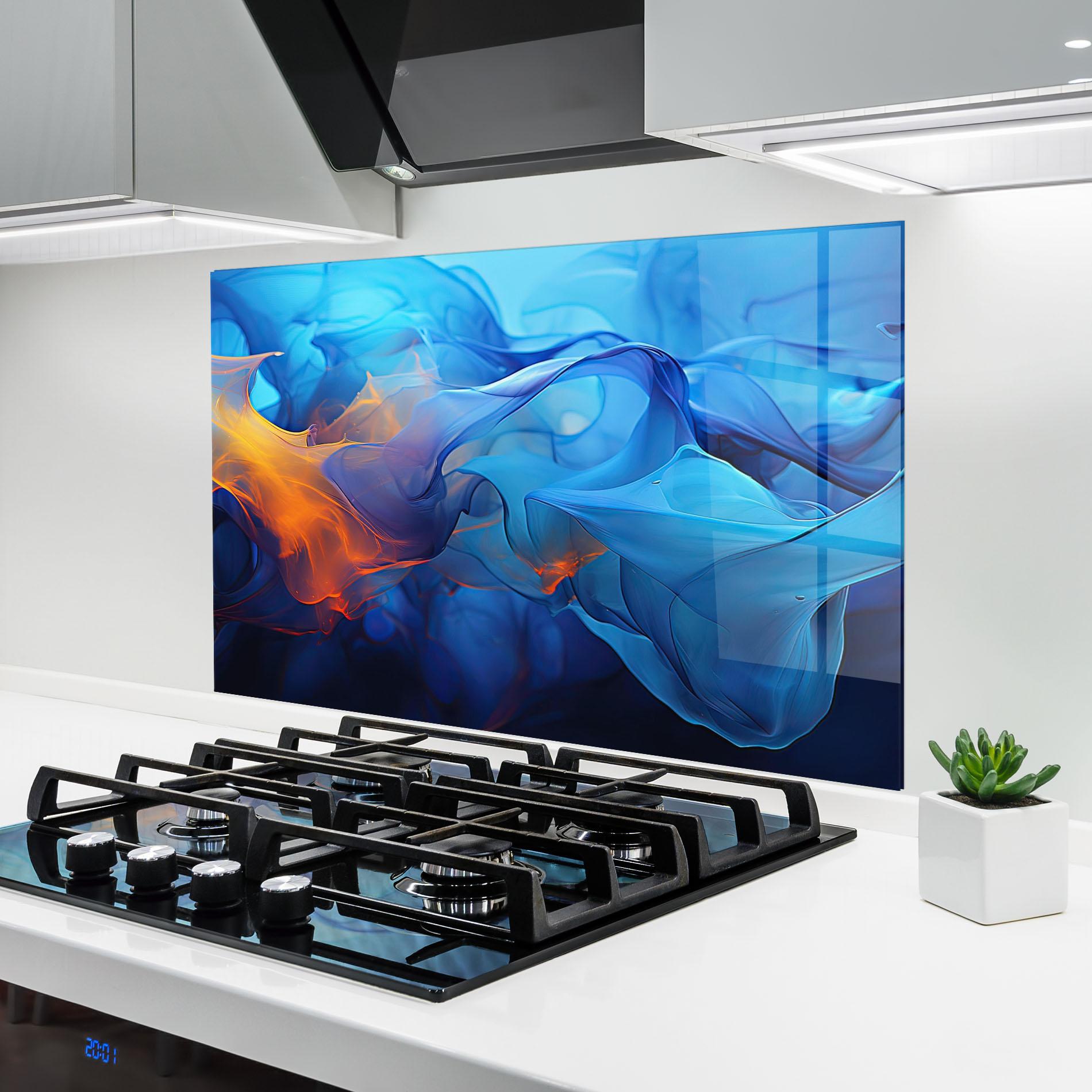 Küchenrückwand Glas Blue Orange Floating mockup 6