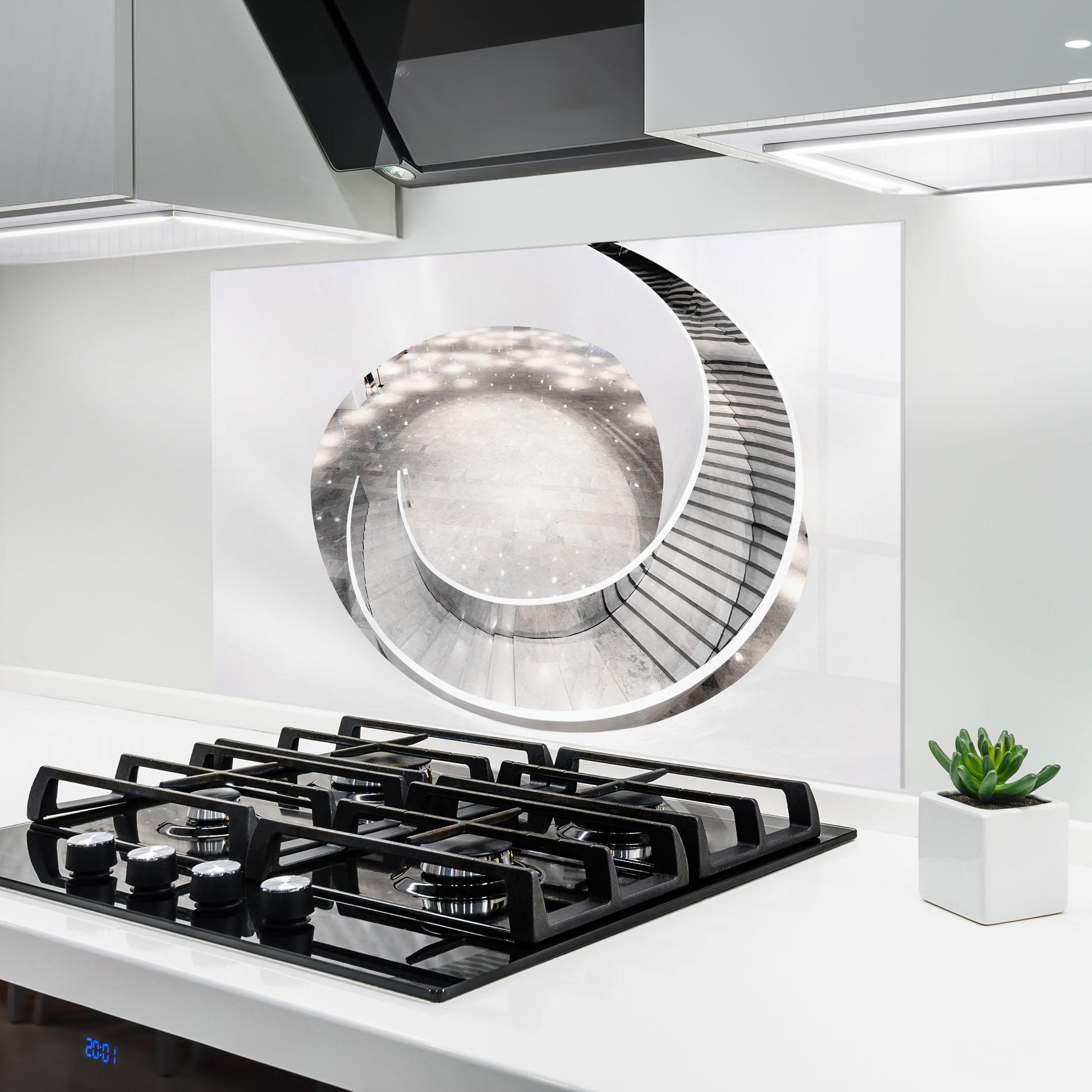 Küchenrückwand Glas Light Grey Spiral mockup 6