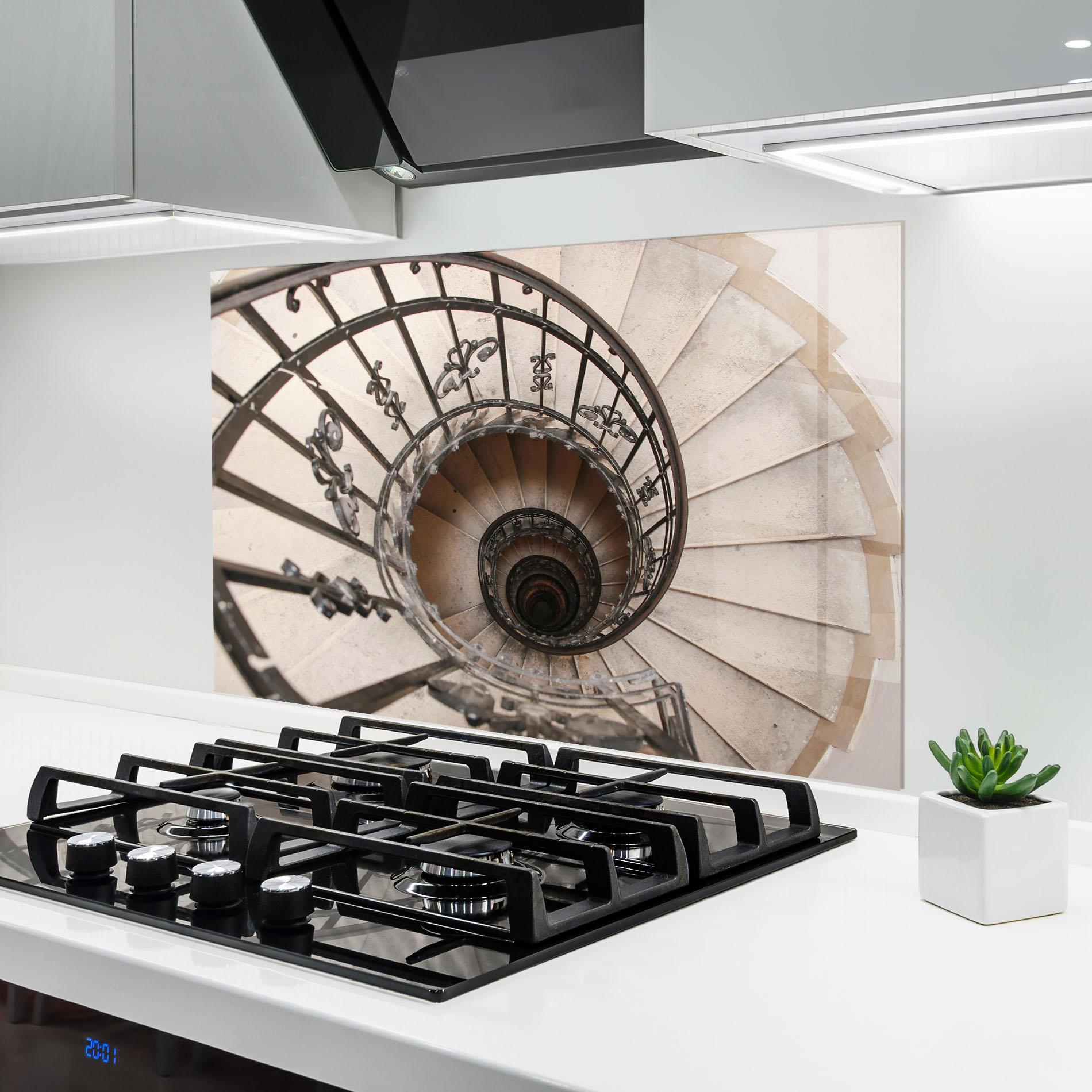 Küchenrückwand Glas Old House Stairs mockup 6