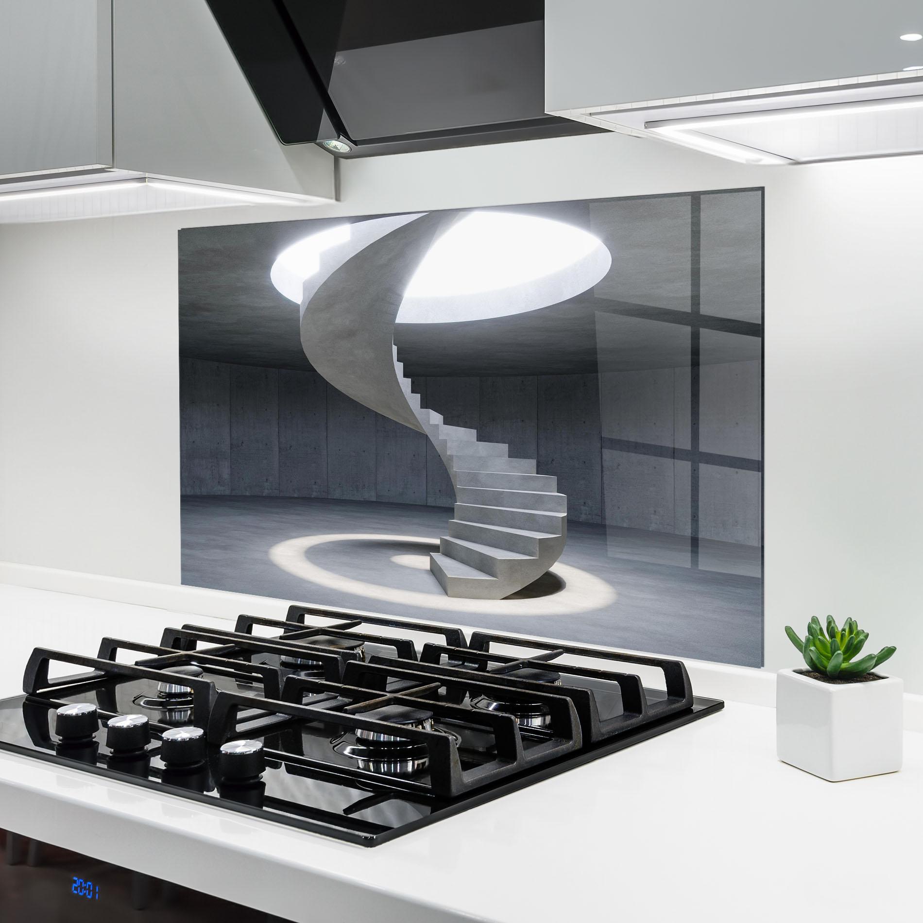 Küchenrückwand Glas Spiral White Staircase mockup 6