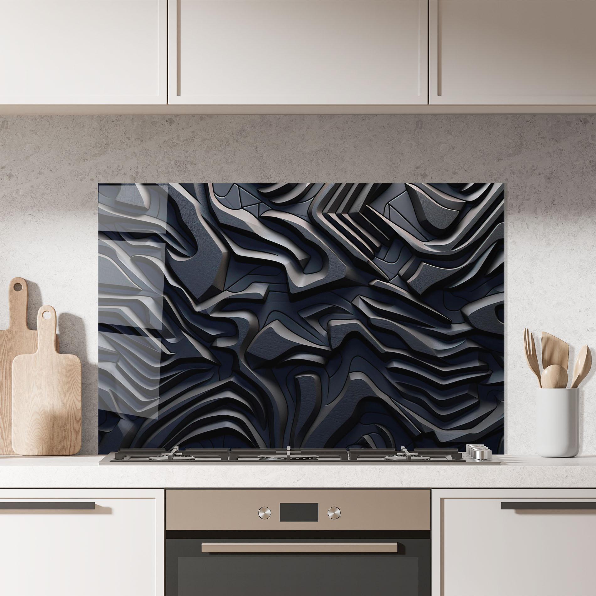 Küchenrückwand Glas Black 3d Lines mockup 7