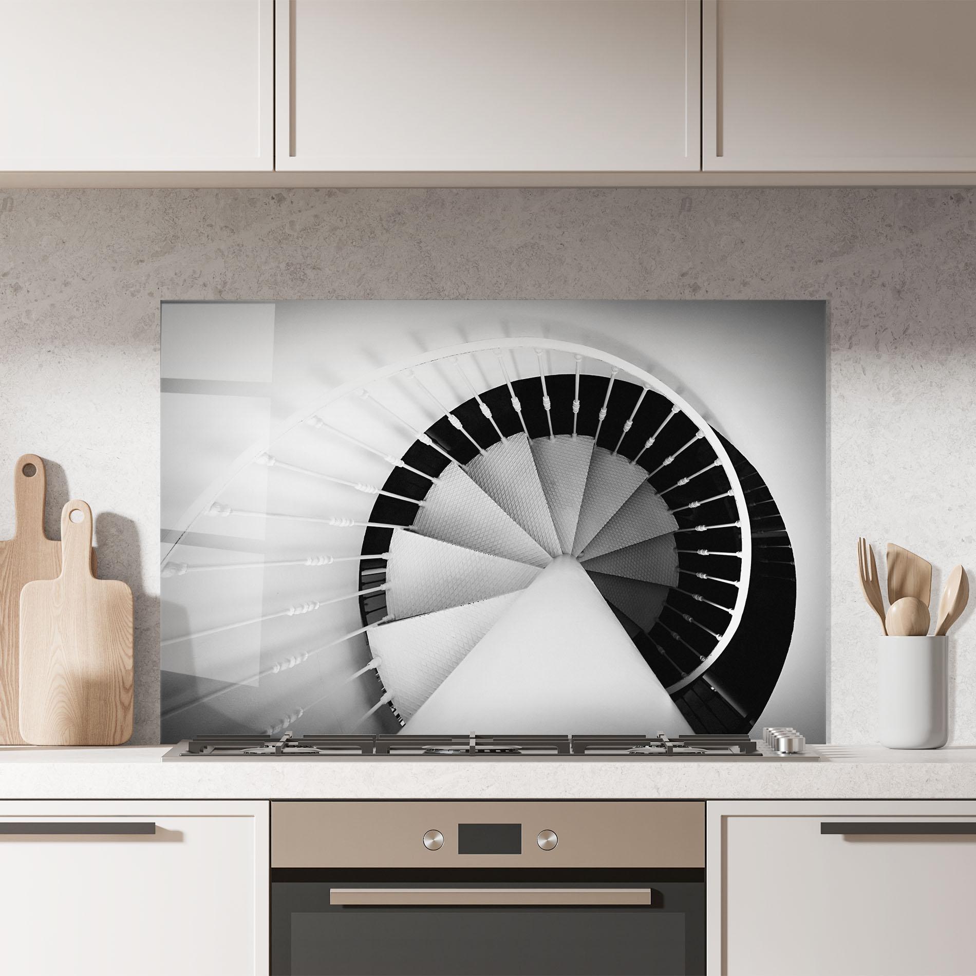 Küchenrückwand Glas Black Circle Stairs mockup 7