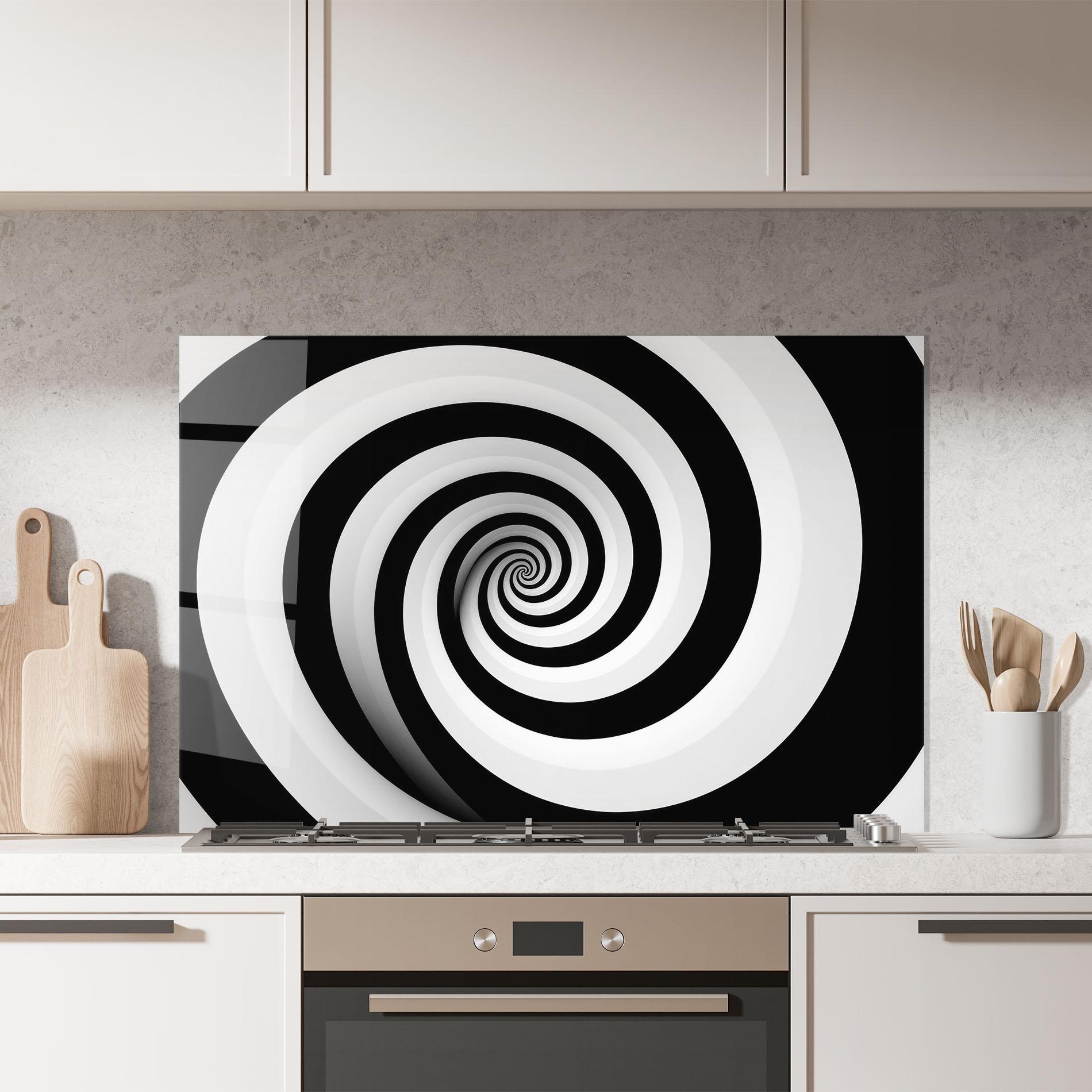 Küchenrückwand Glas Black White Spiral mockup 7