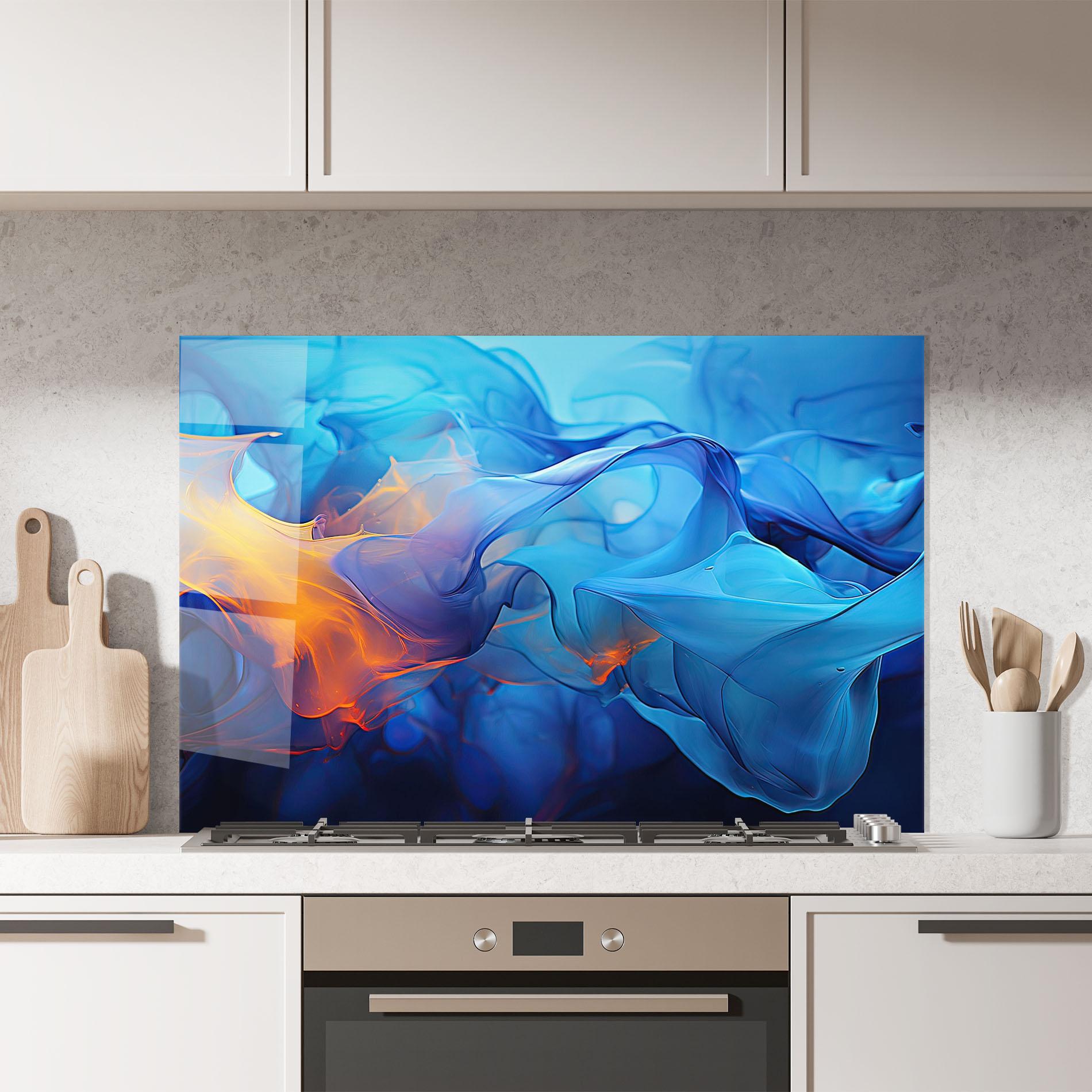Küchenrückwand Glas Blue Orange Floating mockup 7