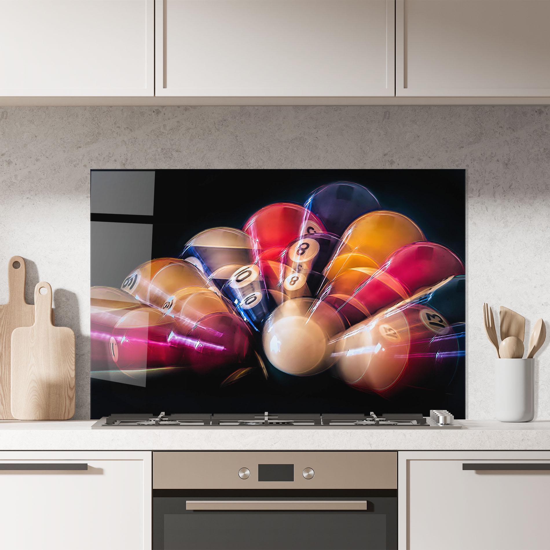 Küchenrückwand Glas Bowling Balls mockup 7