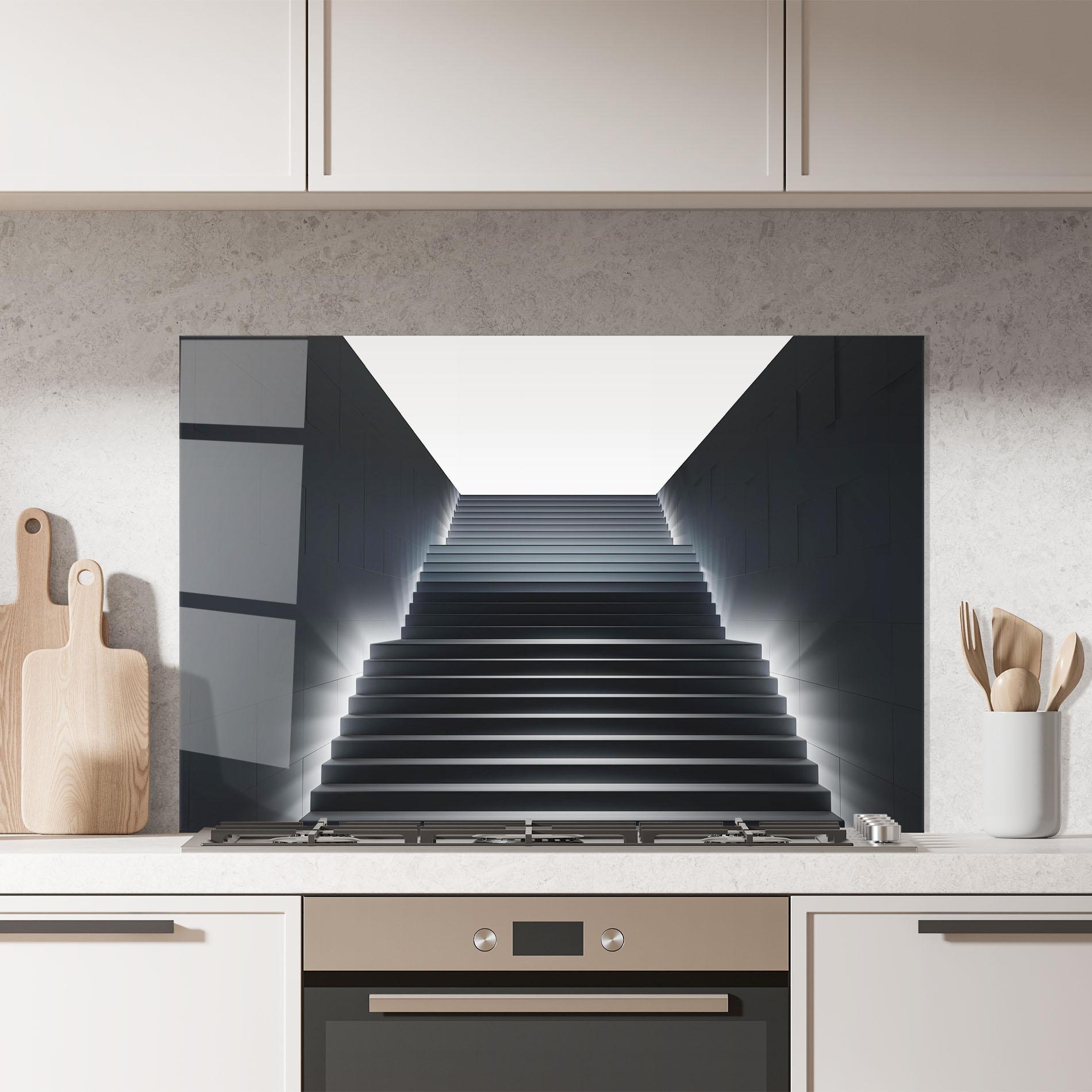 Küchenrückwand Glas Dark Stairs mockup 7
