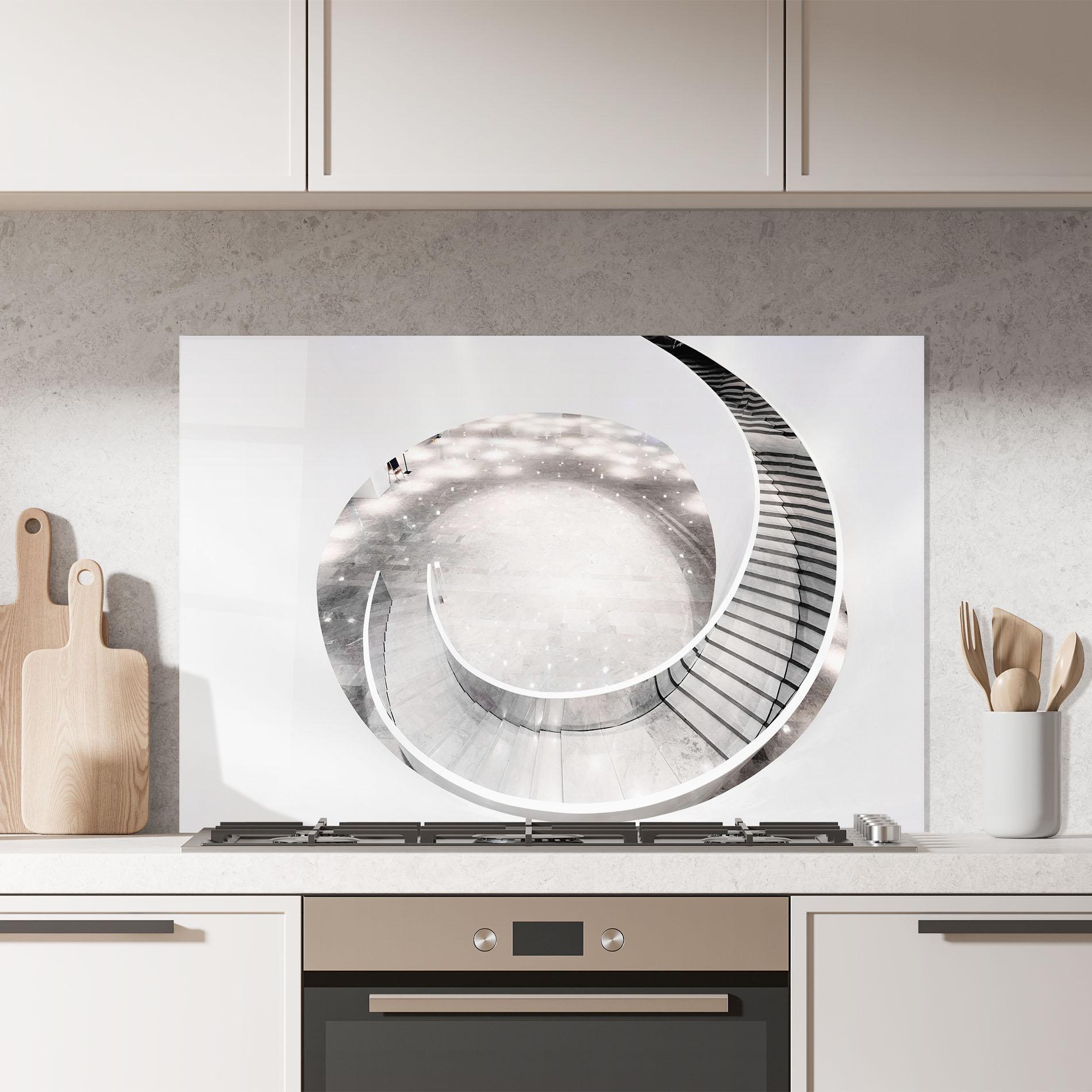 Küchenrückwand Glas Light Grey Spiral mockup 7