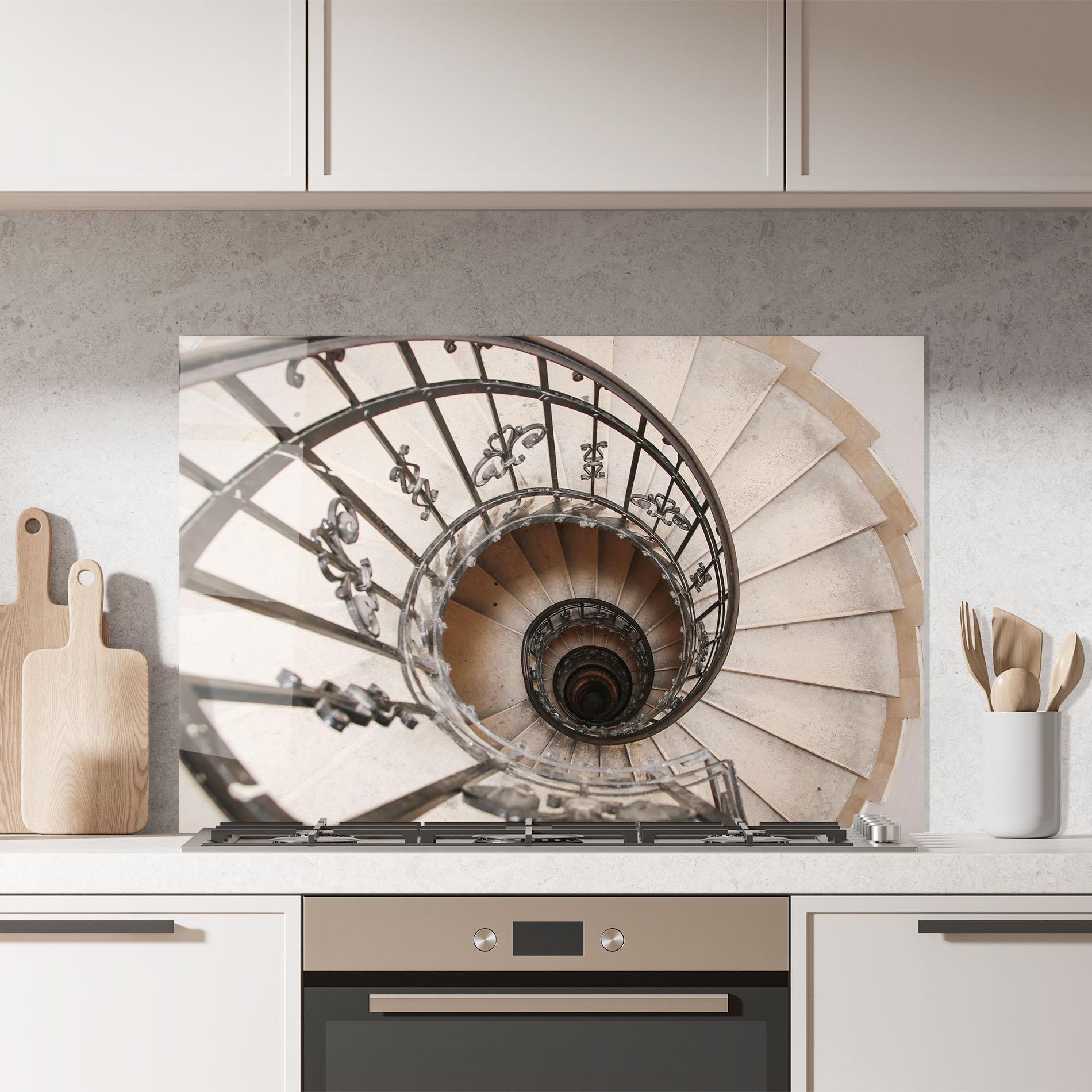 Küchenrückwand Glas Old House Stairs mockup 7