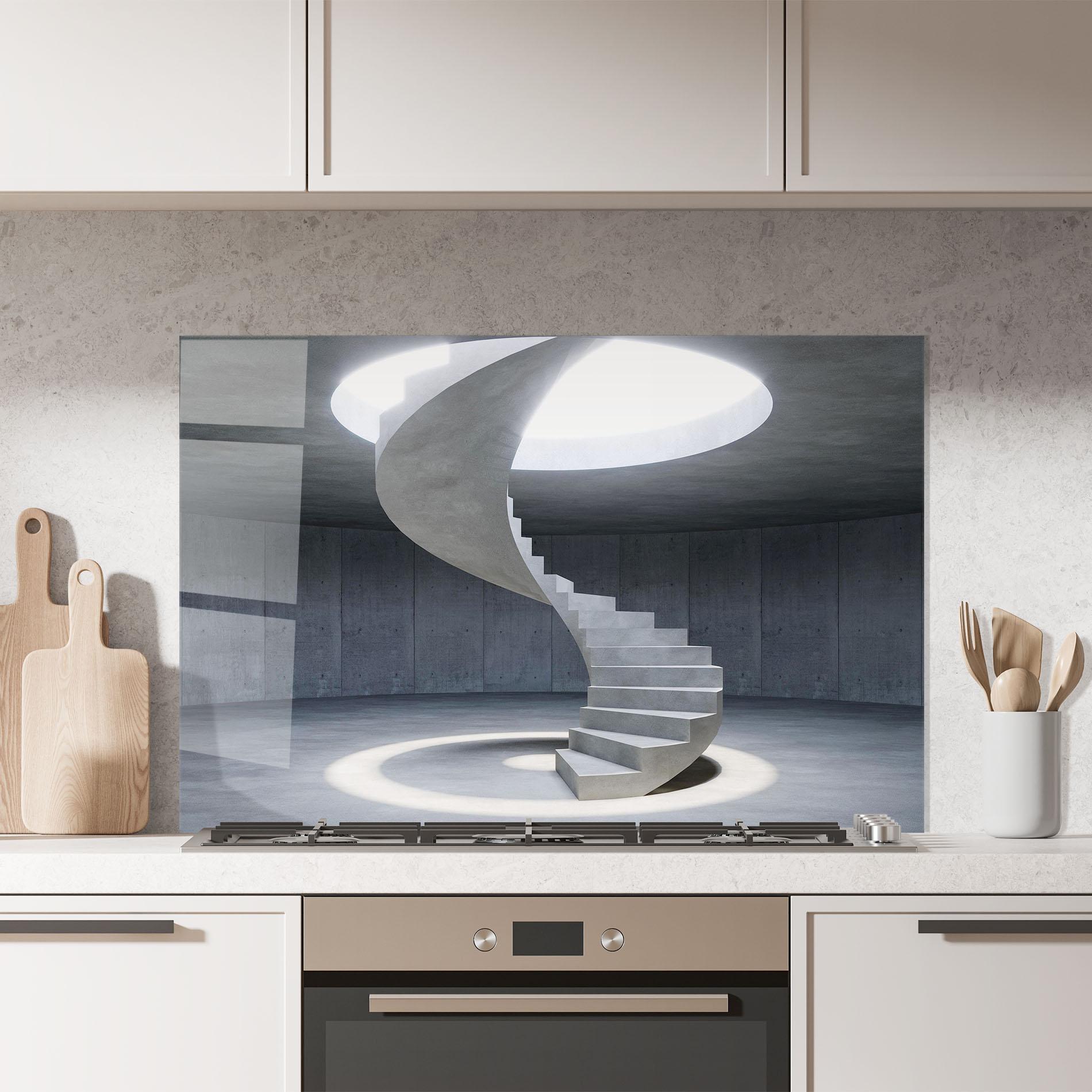 Küchenrückwand Glas Spiral White Staircase mockup 7
