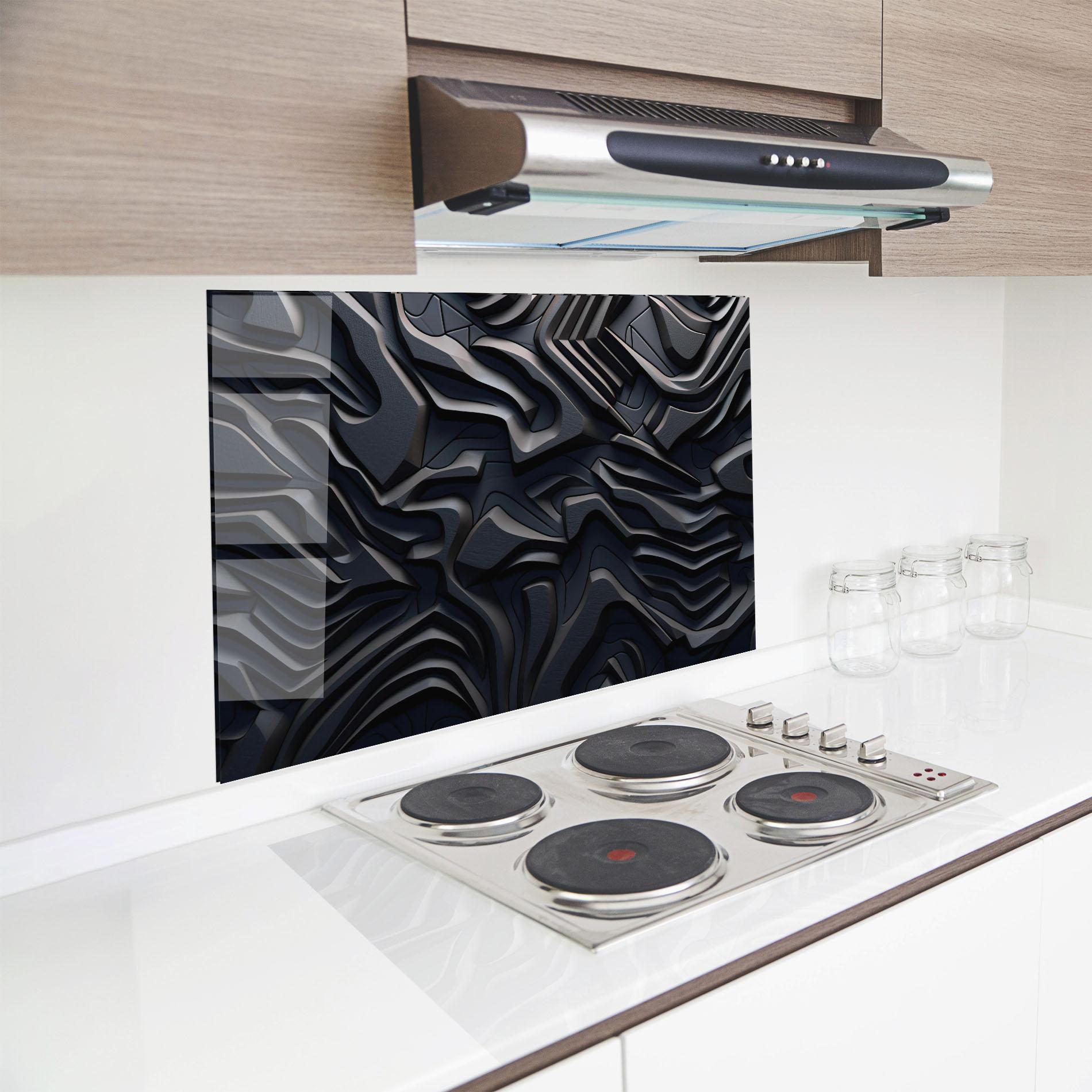 Küchenrückwand Glas Black 3d Lines mockup 8
