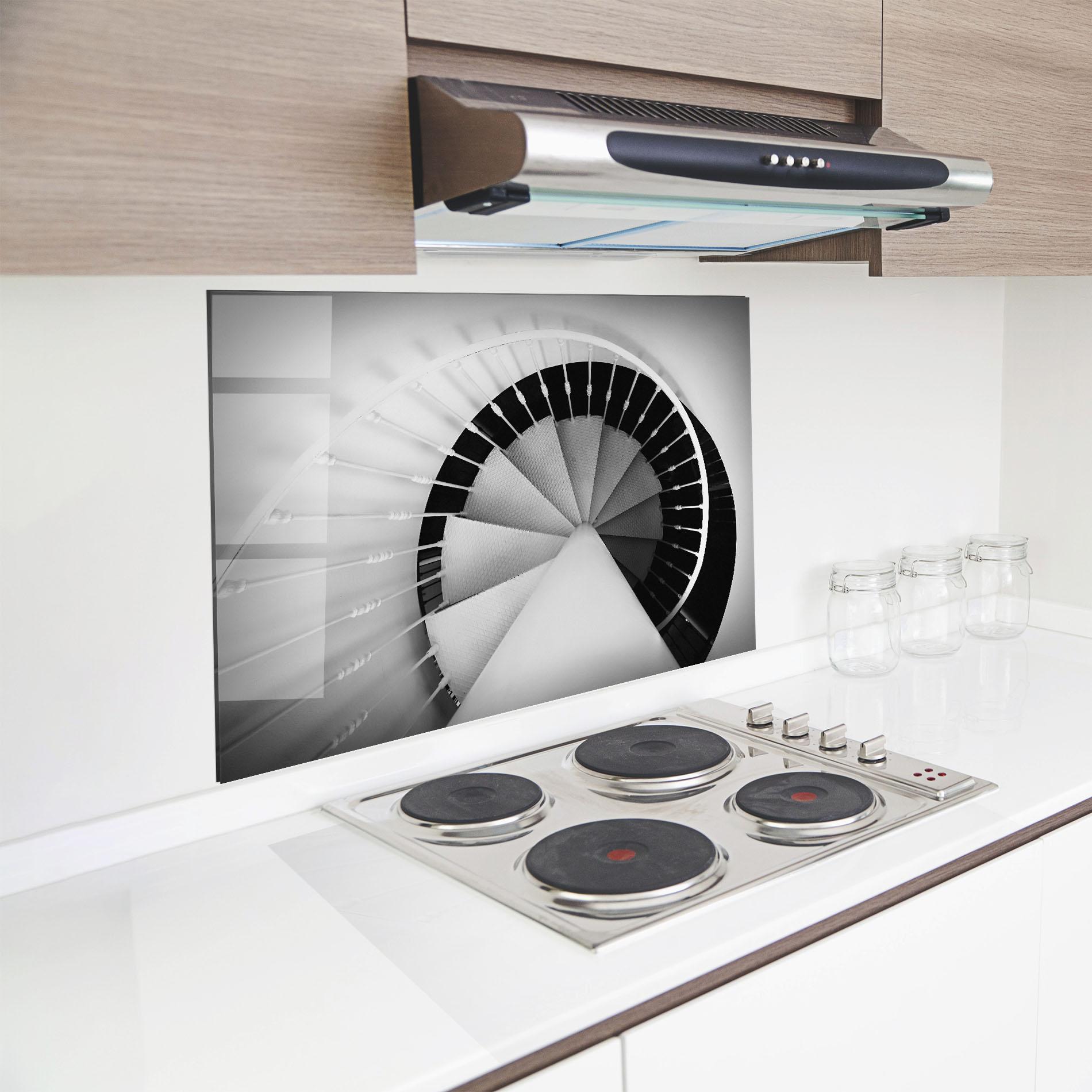 Küchenrückwand Glas Black Circle Stairs mockup 8