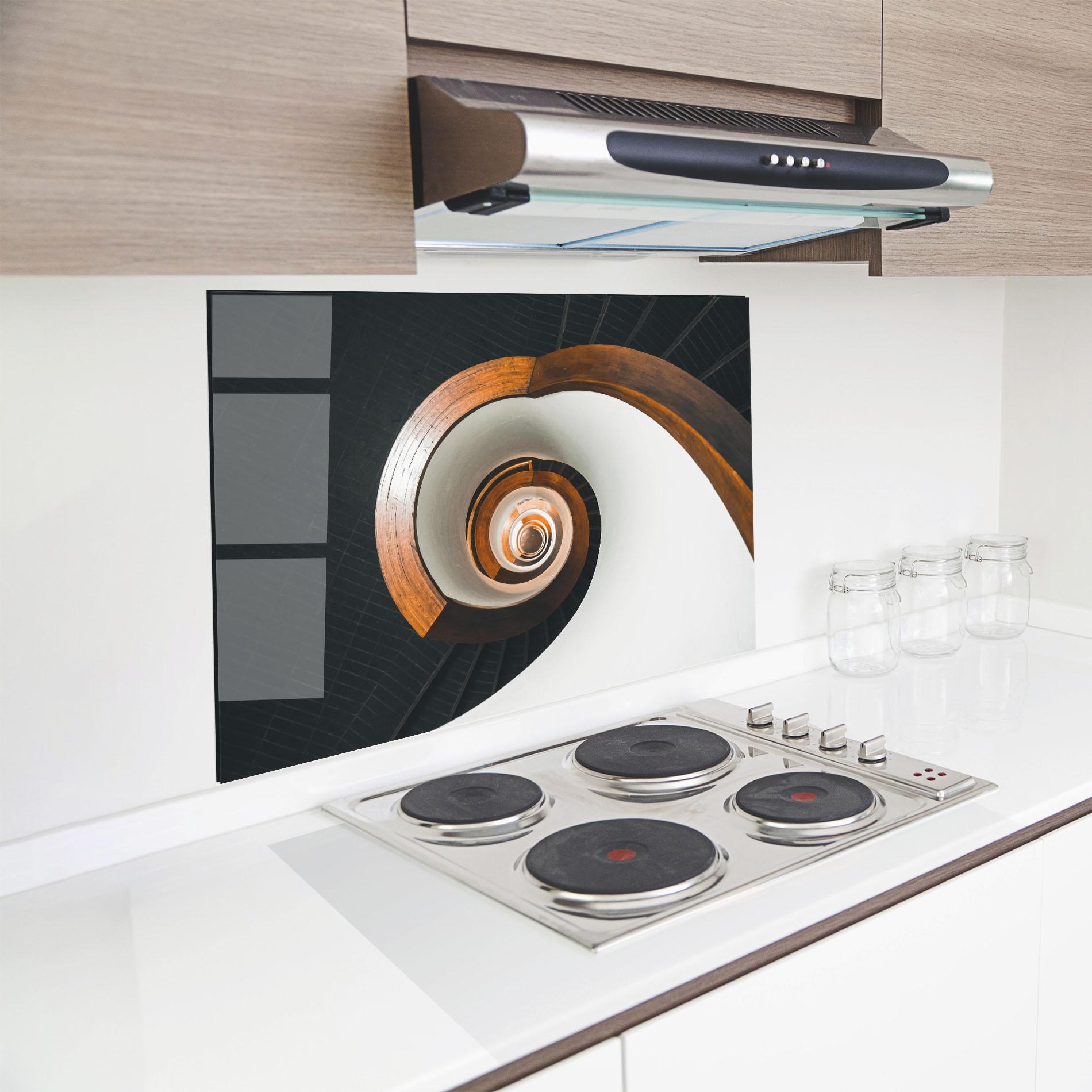 Küchenrückwand Glas Black Spiral Stairs mockup 8