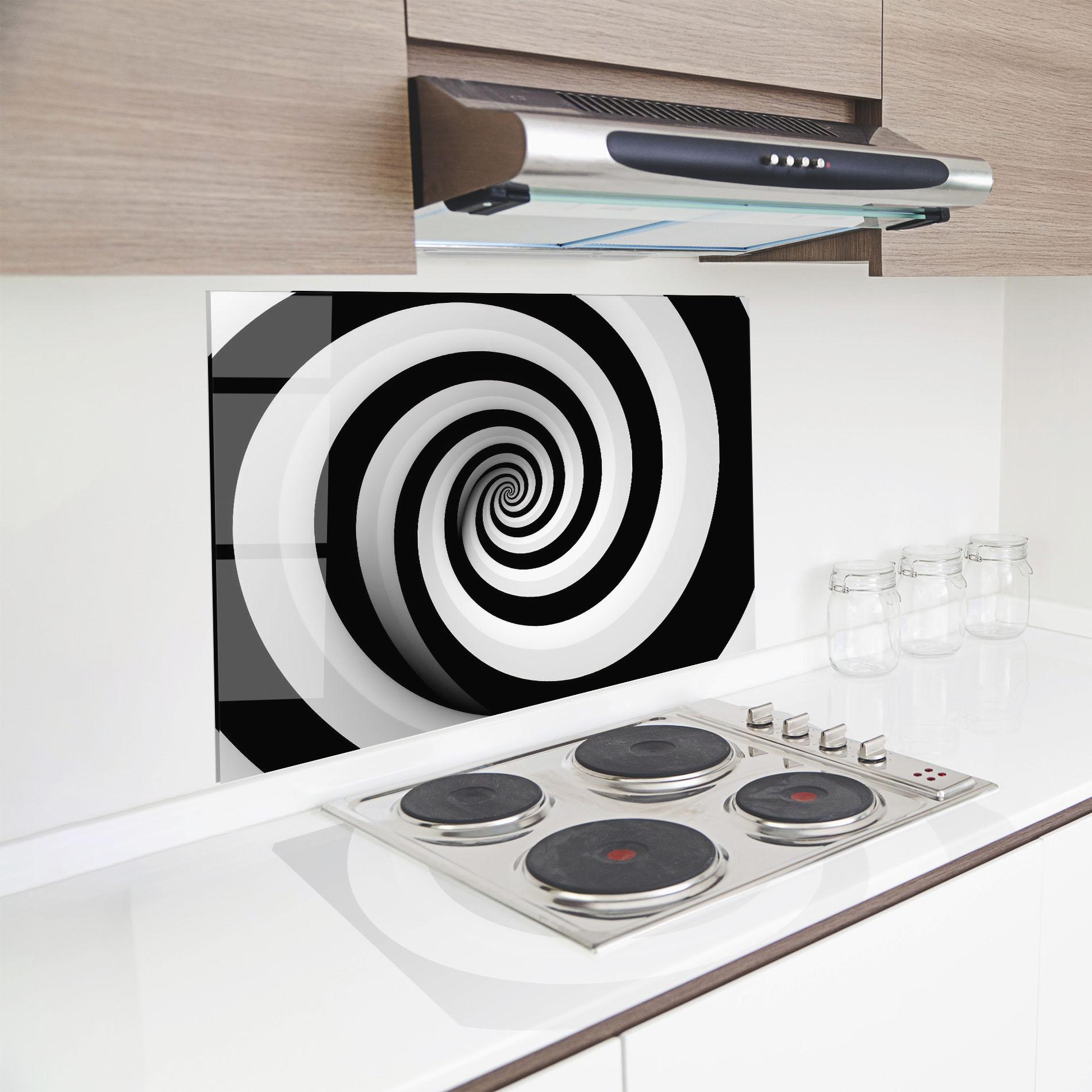 Küchenrückwand Glas Black White Spiral mockup 8