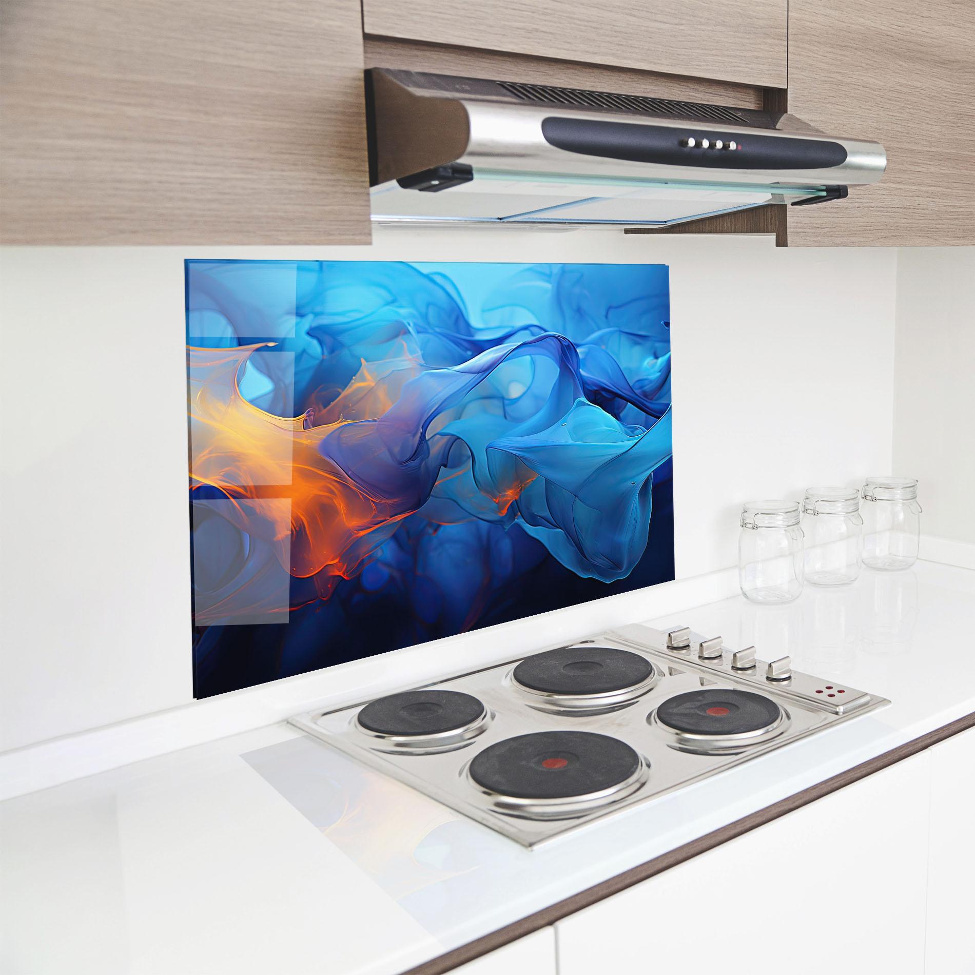 Küchenrückwand Glas Blue Orange Floating mockup 8