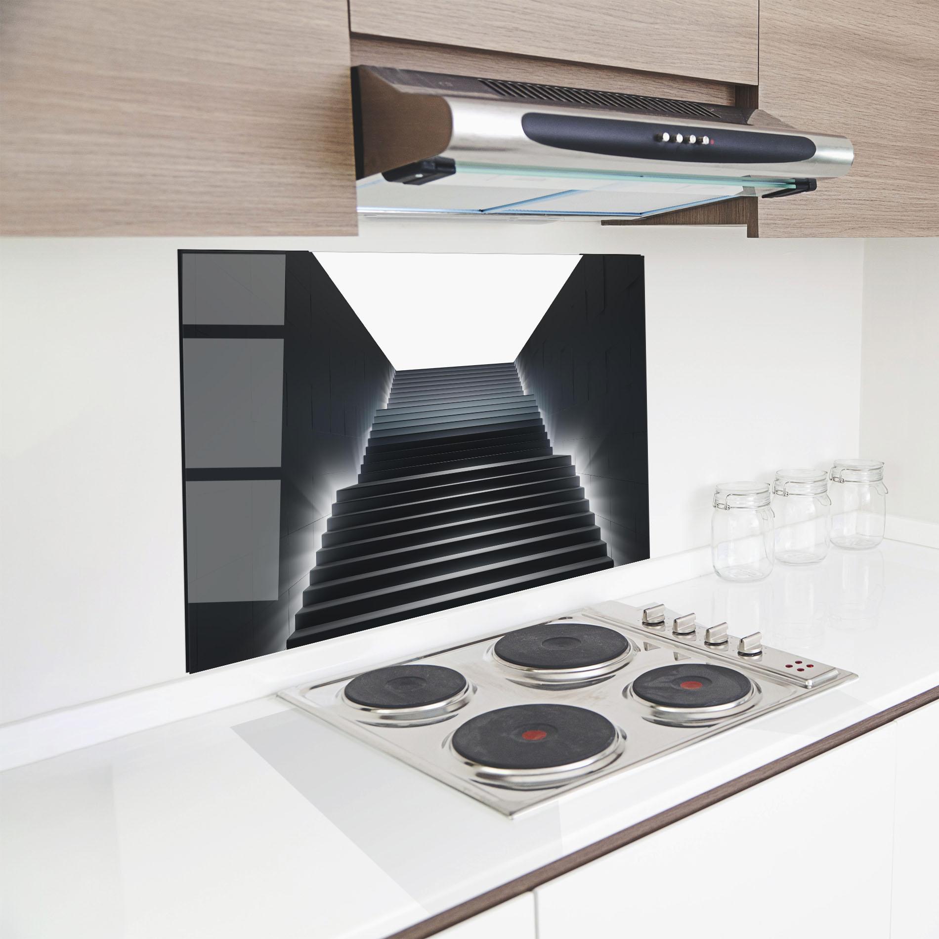 Küchenrückwand Glas Dark Stairs mockup 8