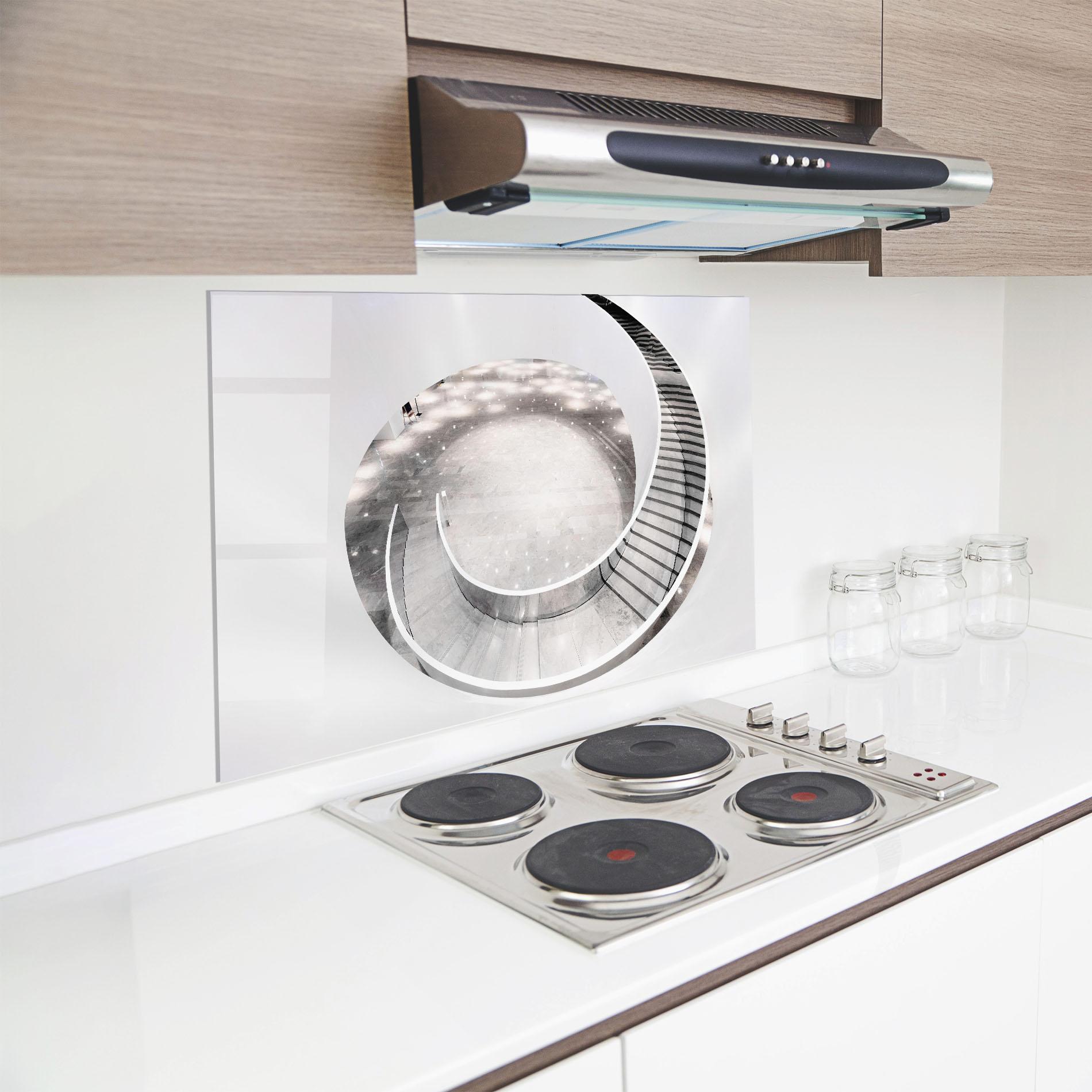 Küchenrückwand Glas Light Grey Spiral mockup 8