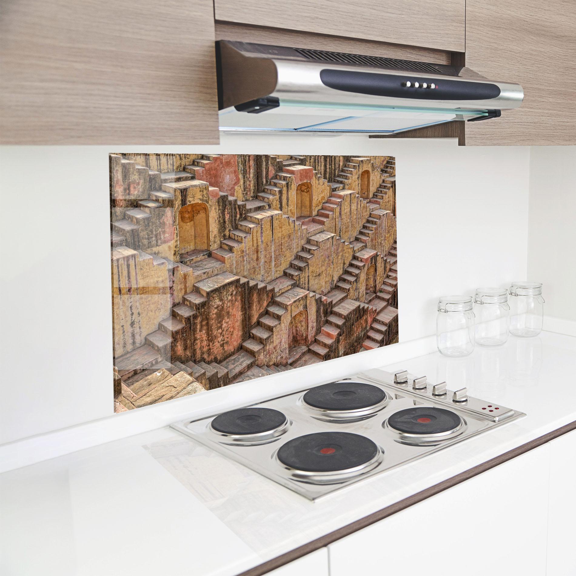 Küchenrückwand Glas Old Brown Stairs mockup 8