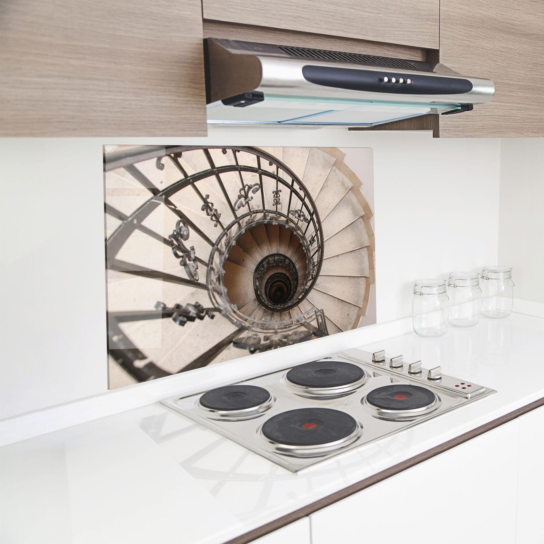 Küchenrückwand Glas Old House Stairs mockup 8