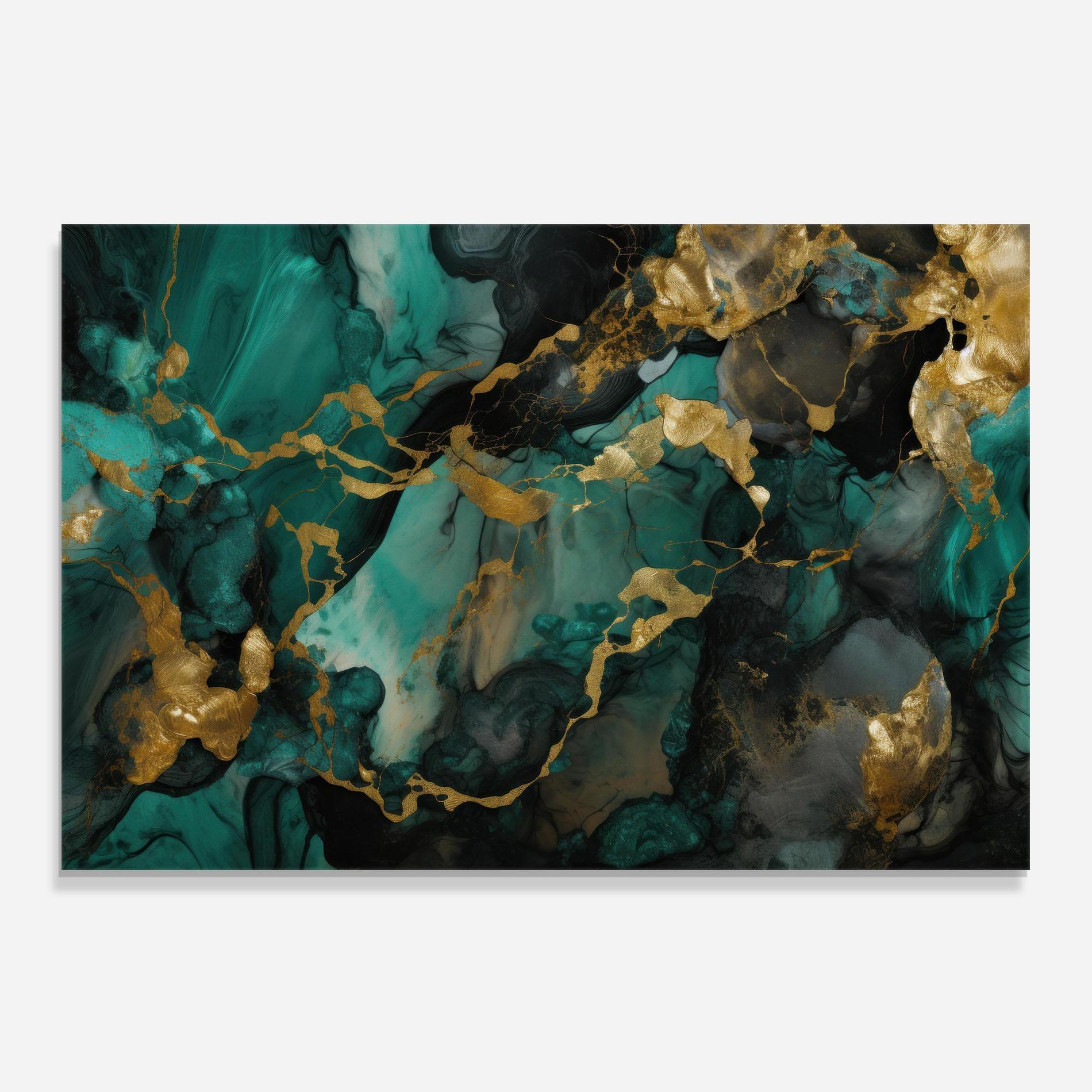 Küchenrückwand Glas Dark Green Golden Marble mockup 0