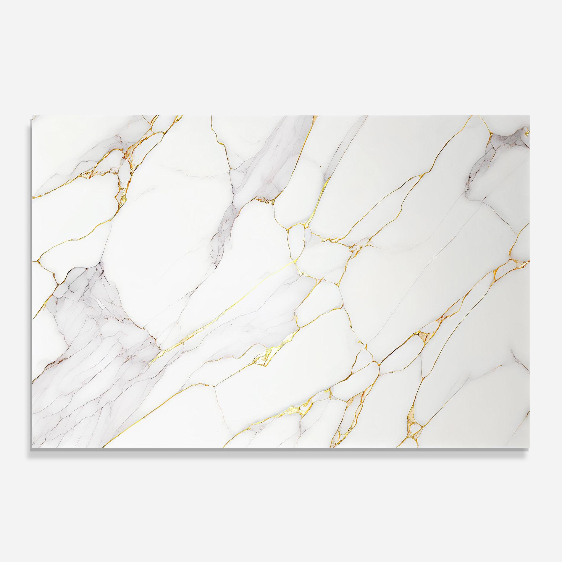 Küchenrückwand Glas White Grey Golden Lines mockup 0