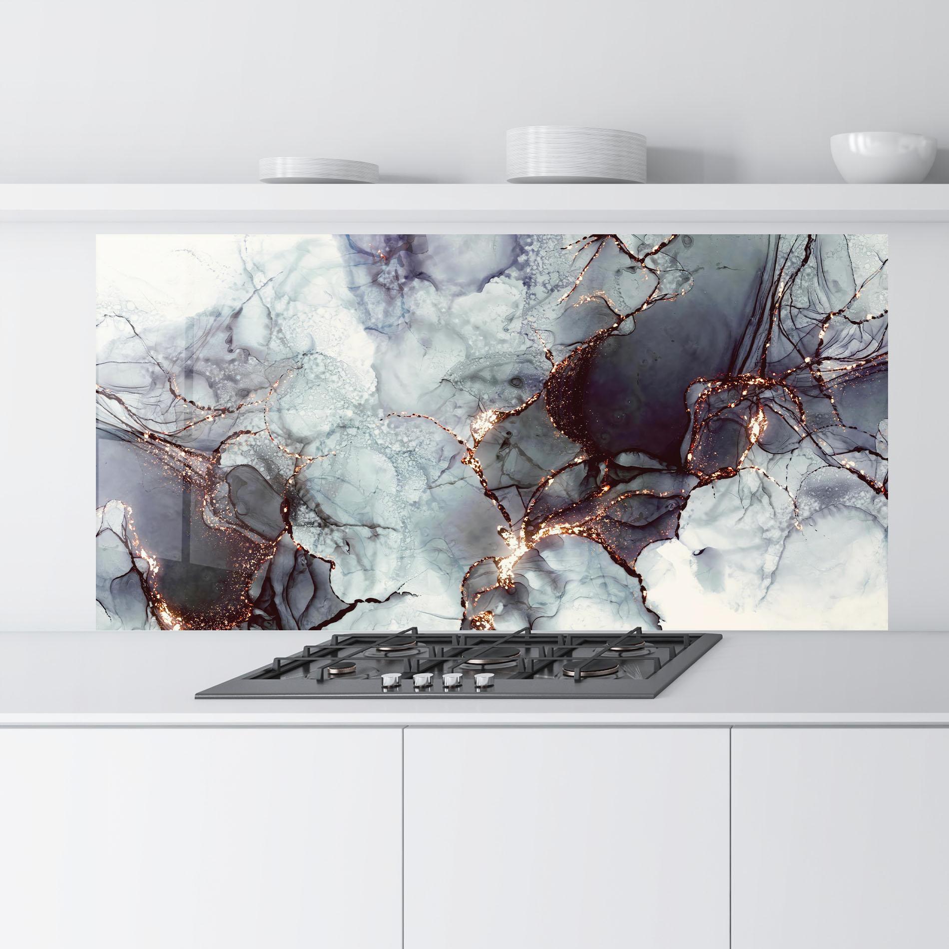 Küchenrückwand Glas Abstract Gold Path mockup 9