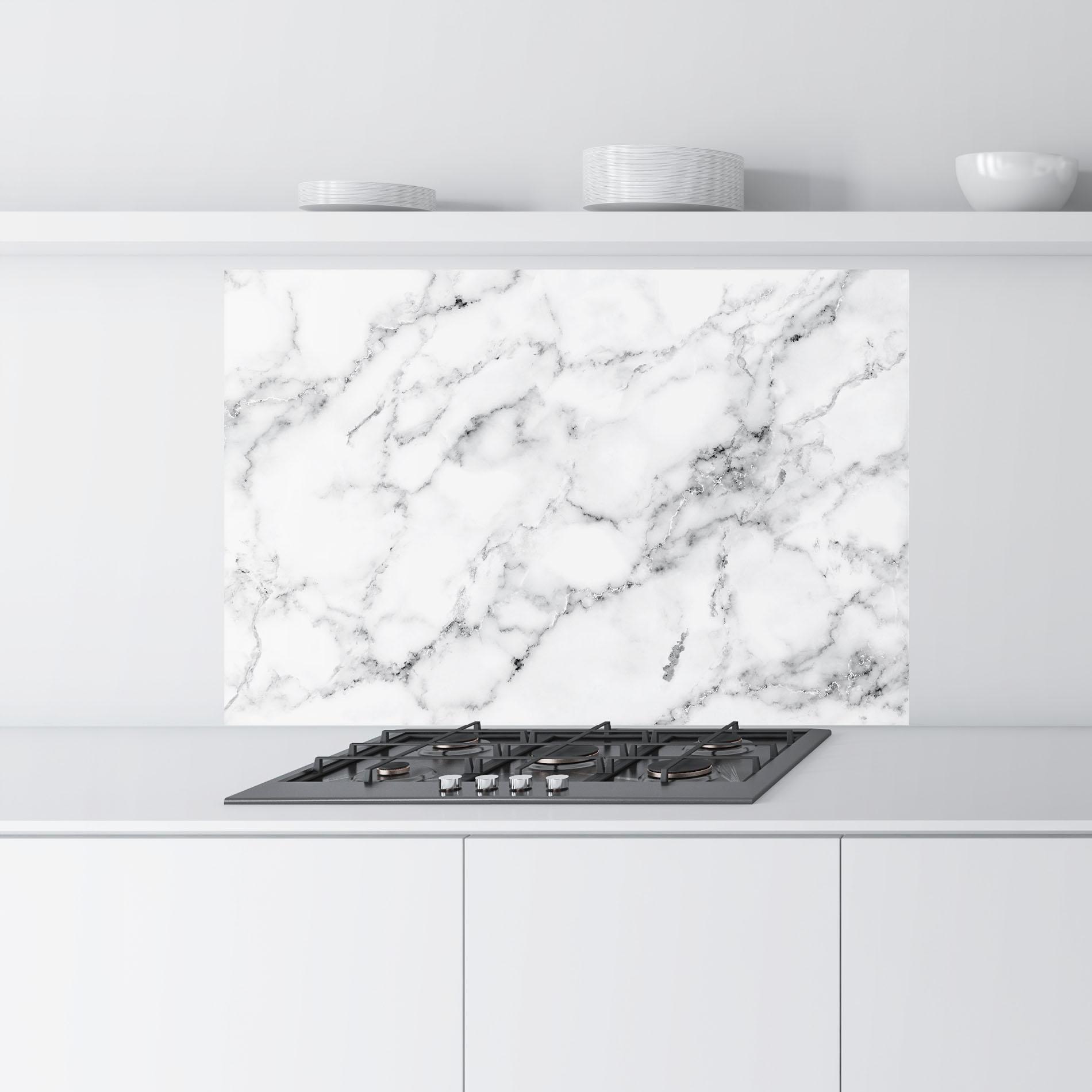 Küchenrückwand Glas Basic White Marble mockup 9