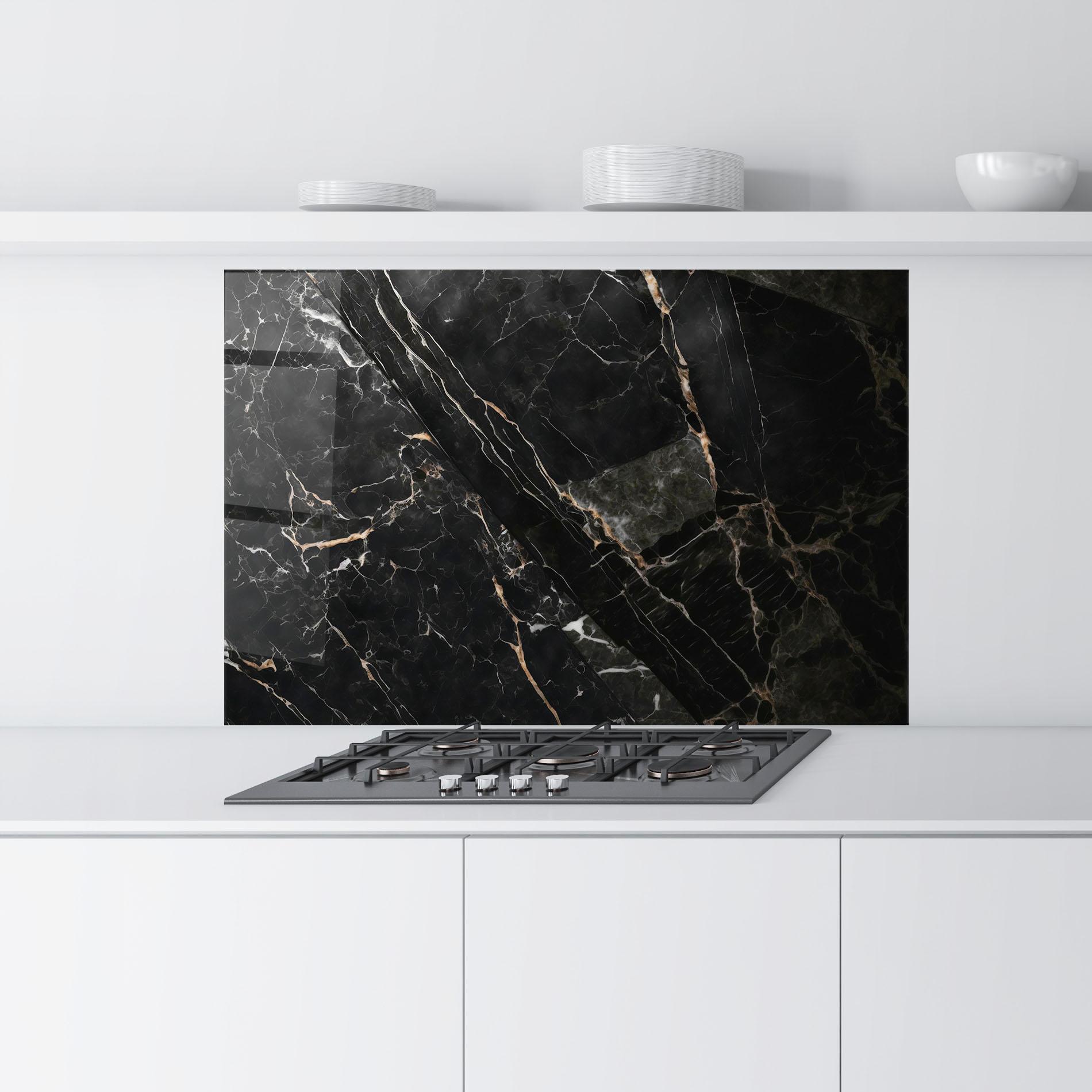 Küchenrückwand Glas Black Brown Marble mockup 9