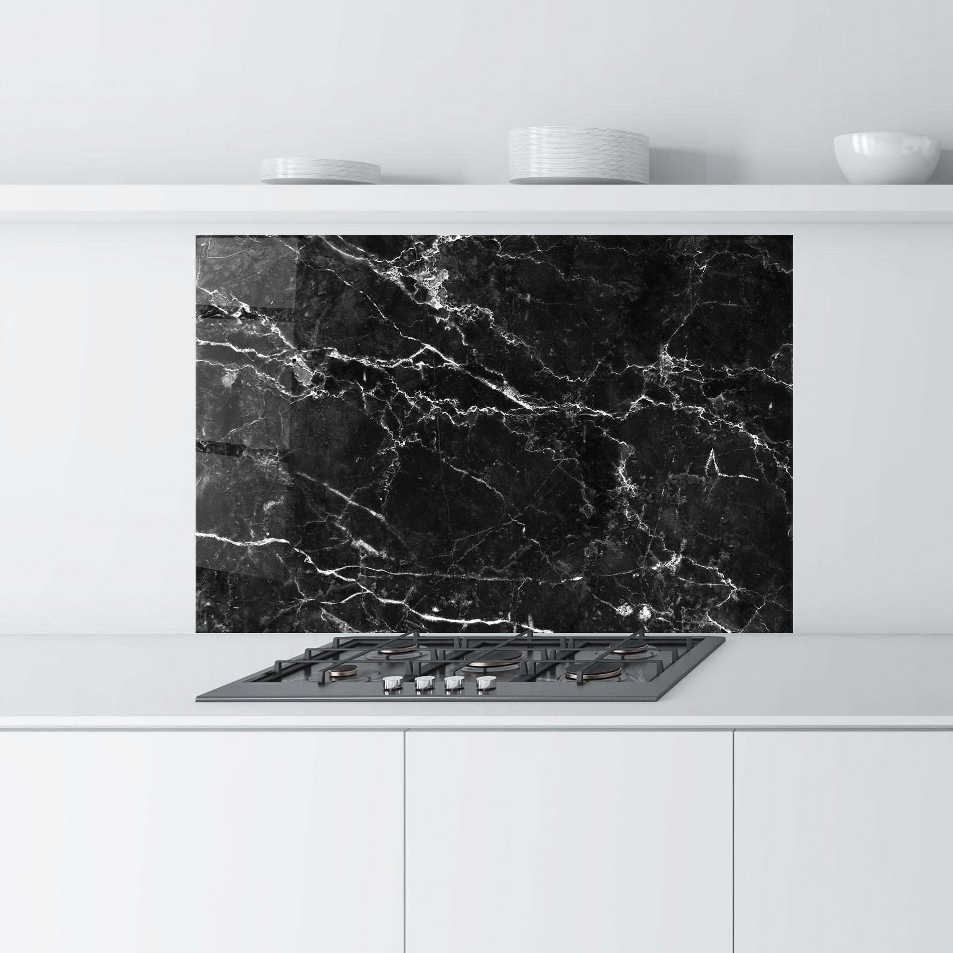 Küchenrückwand Glas Black White Marble mockup 9