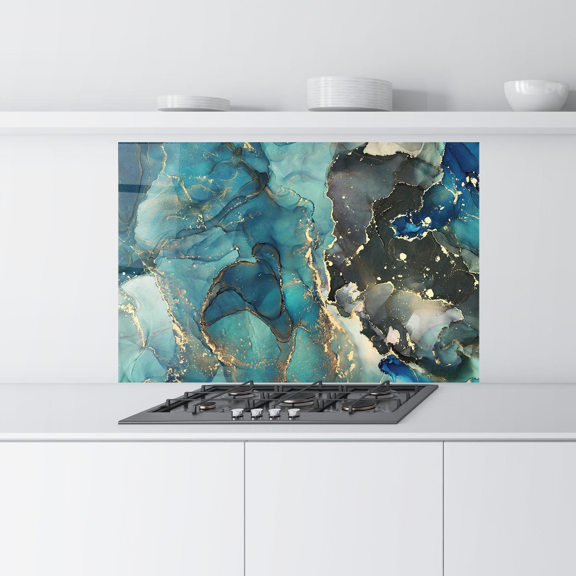 Küchenrückwand Glas Blue Marble mockup 9