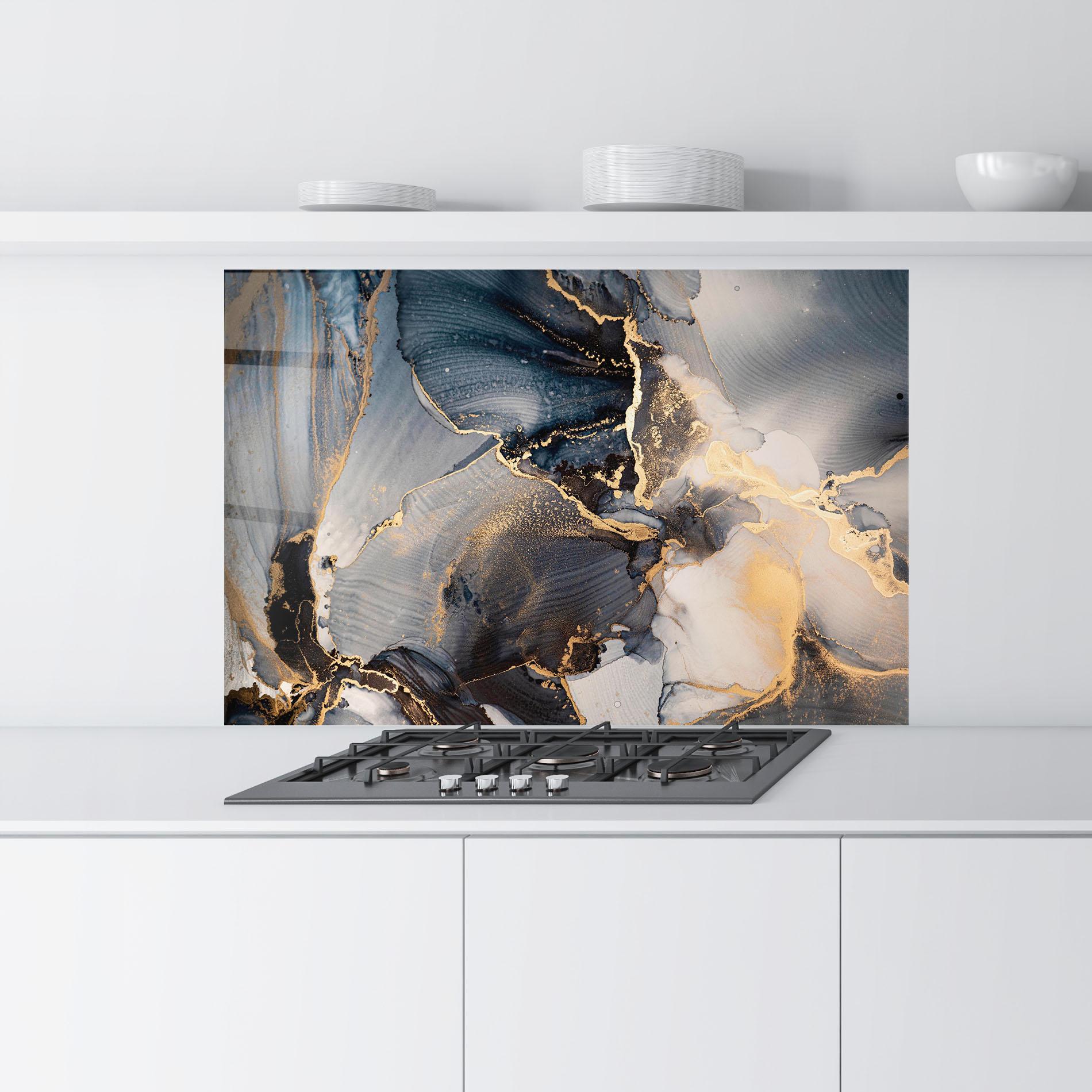 Küchenrückwand Glas Golden Abstract Marble mockup 9