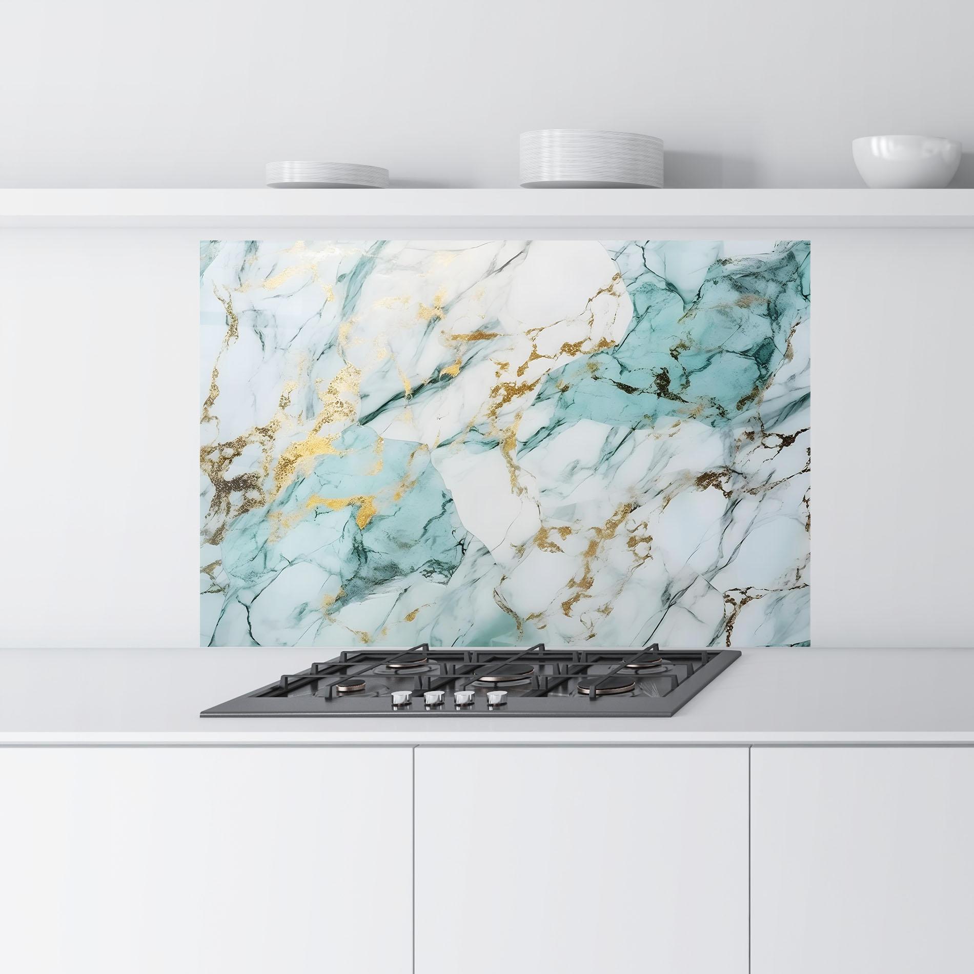 Küchenrückwand Glas Light Green Gold Line mockup 9